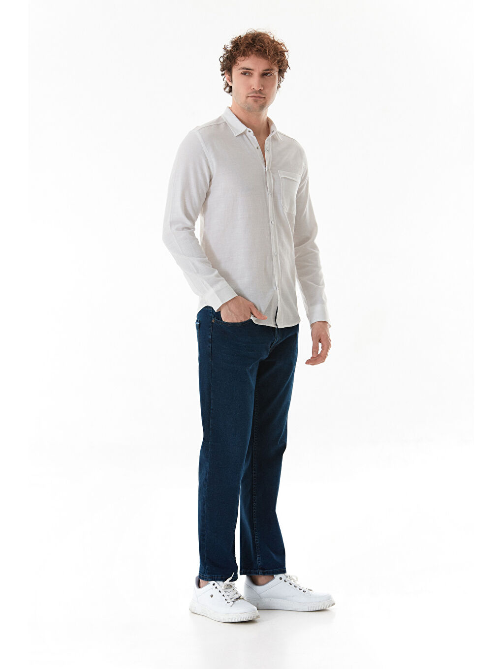 Beyaz Basic Cepli Çıtçıtlı Gömlek-1