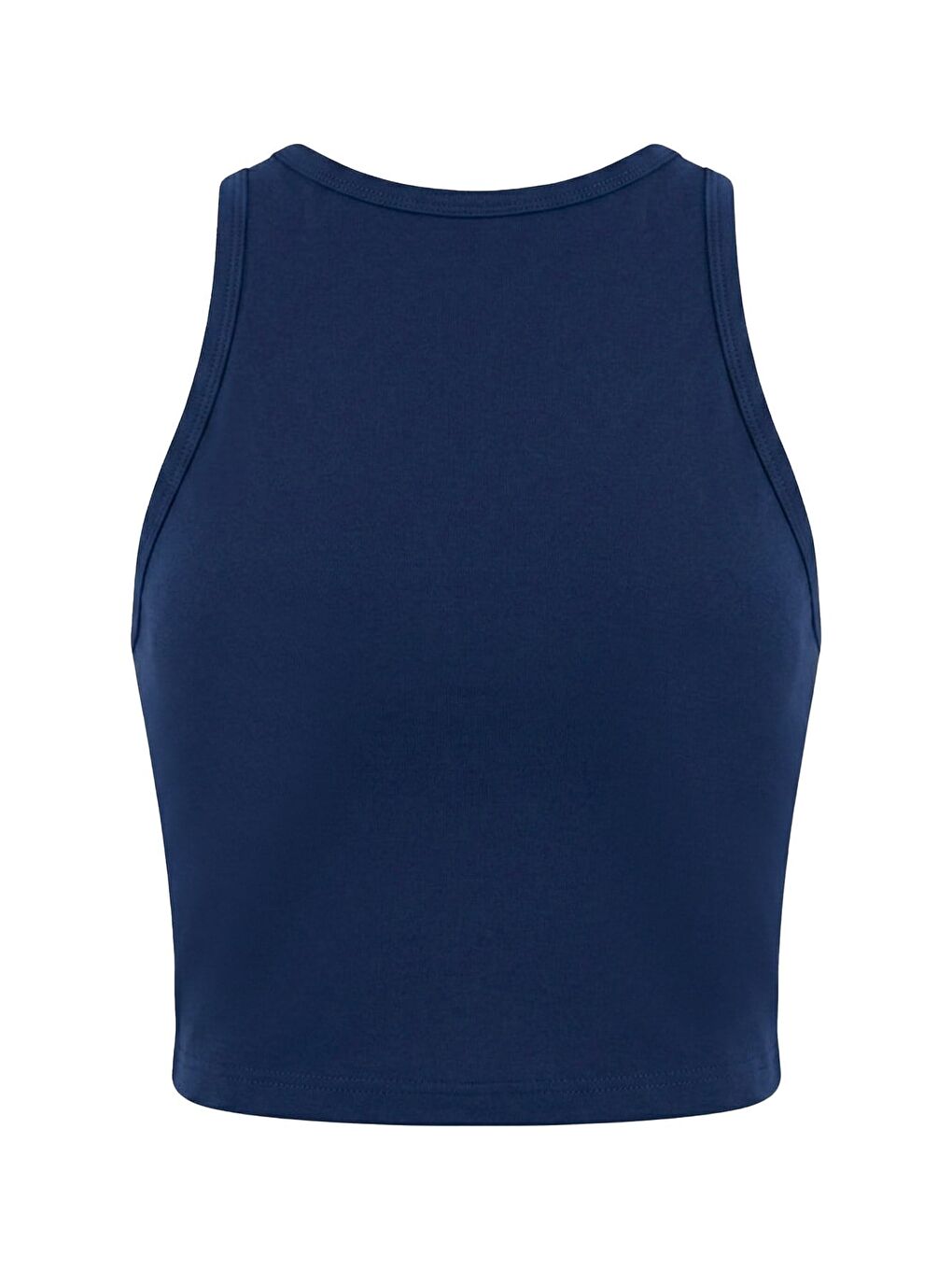 Lacivert Viskon Bisiklet Yaka Kolsuz Kadın Crop Atlet-5