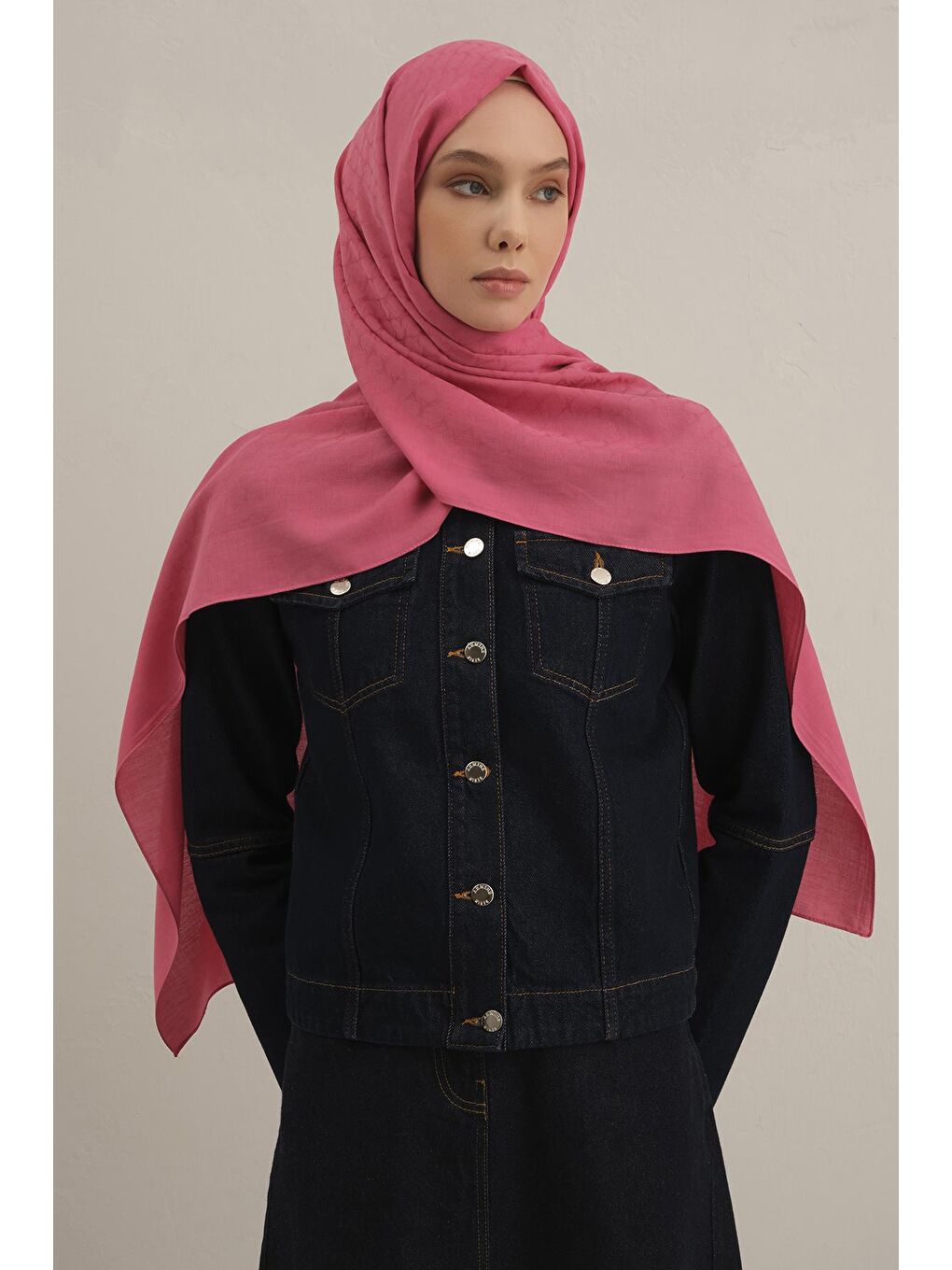 Pembe Link Desen Bambu Pamuk Şal 37-1