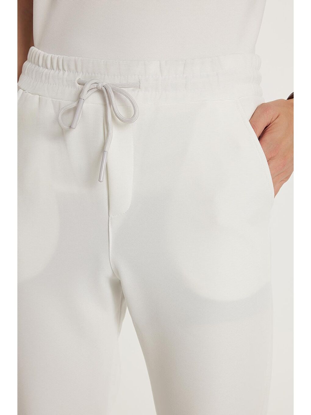 Erkek Standart Fit Normal Kesim Polo Yaka Pamuklu Düz Paça Beyaz Eşofman Takımı-2