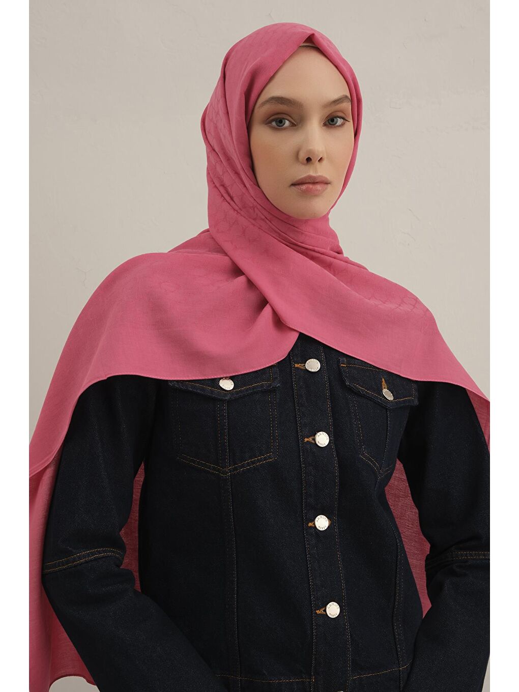 Pembe Link Desen Bambu Pamuk Şal 37-2