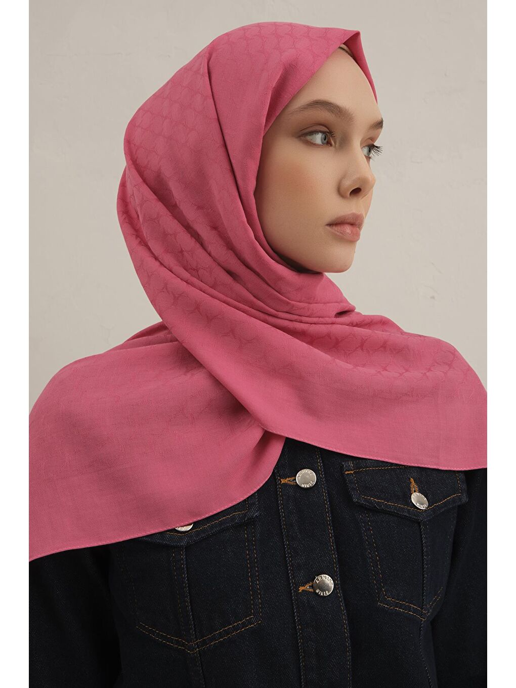 Pembe Link Desen Bambu Pamuk Şal 37-3