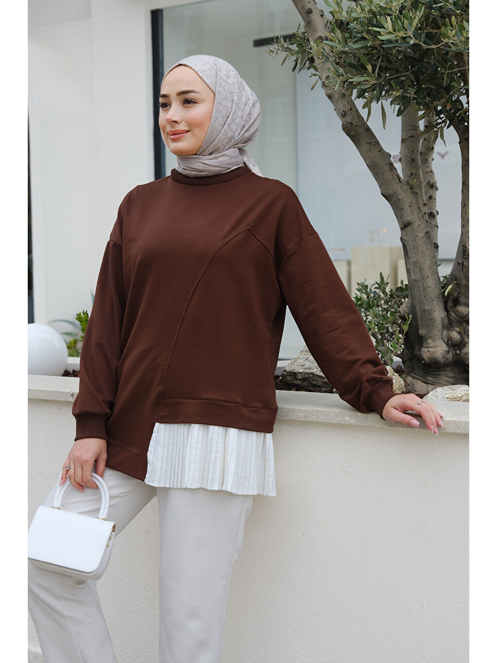 Locco Moda Pilise Detaylı Tunik Kahverengi