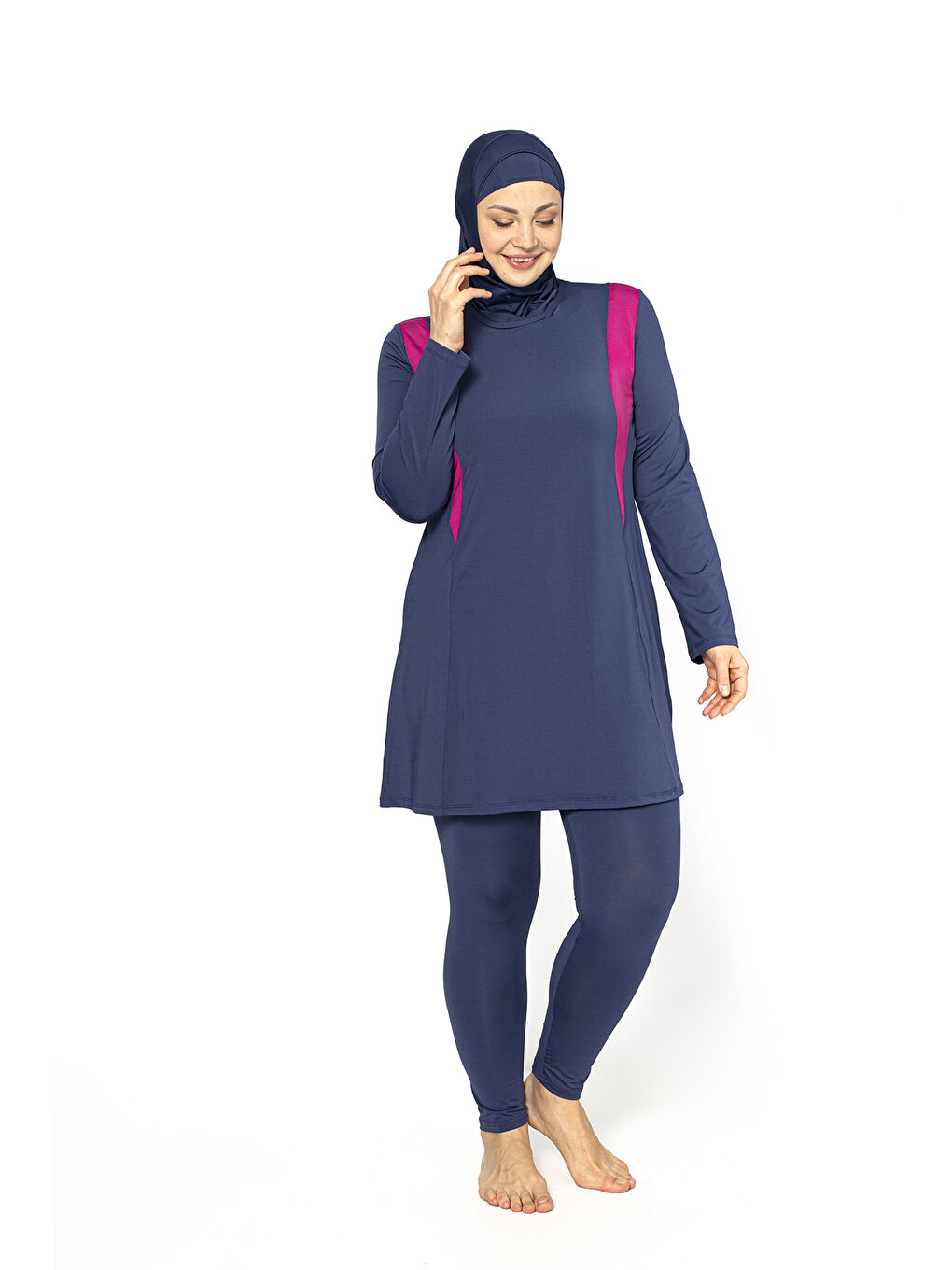 Lacivert Garnili Tam Kapalı Büyük Beden Tesettür Mayo 5410-1