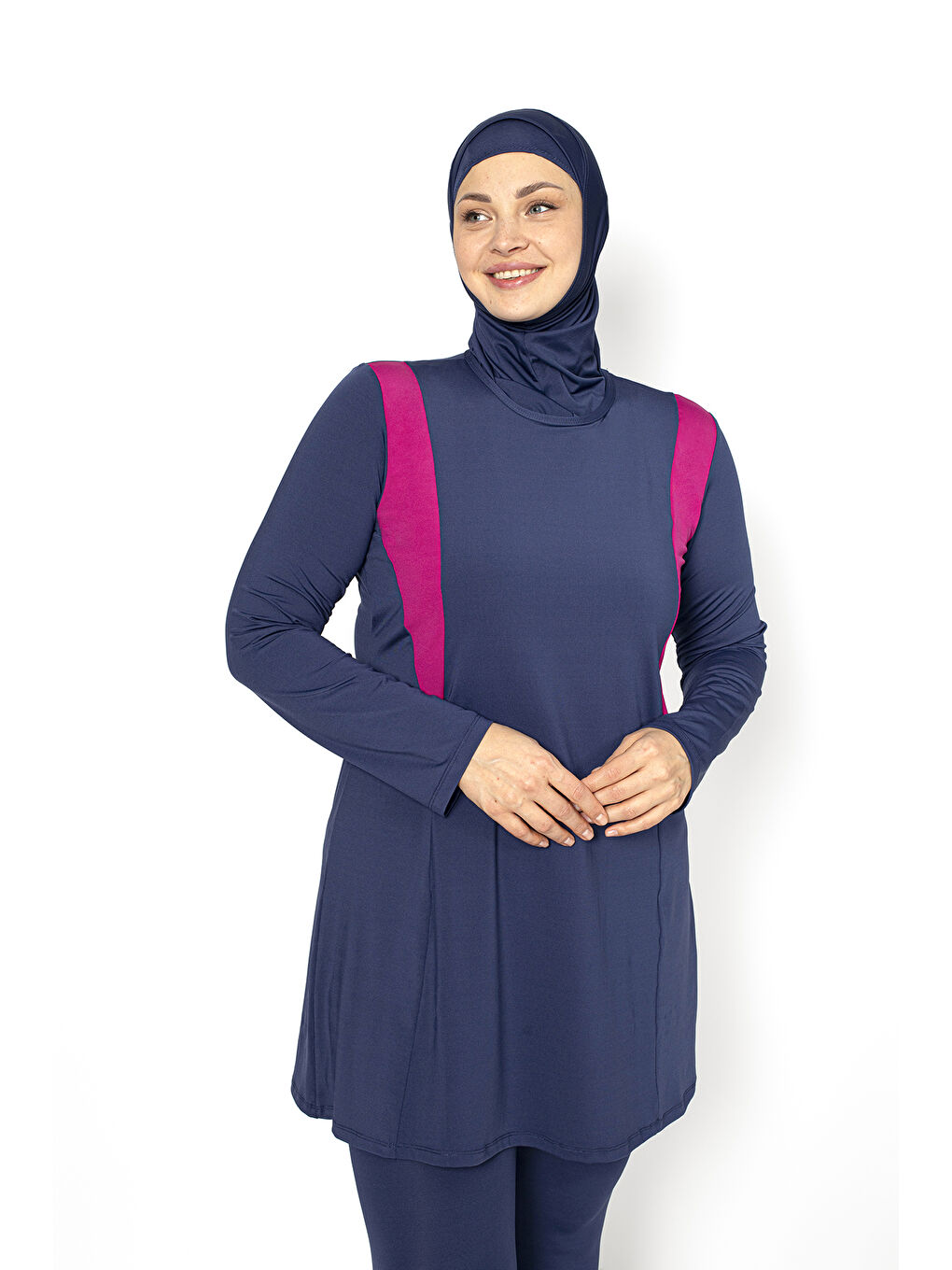 Lacivert Garnili Tam Kapalı Büyük Beden Tesettür Mayo 5410-2