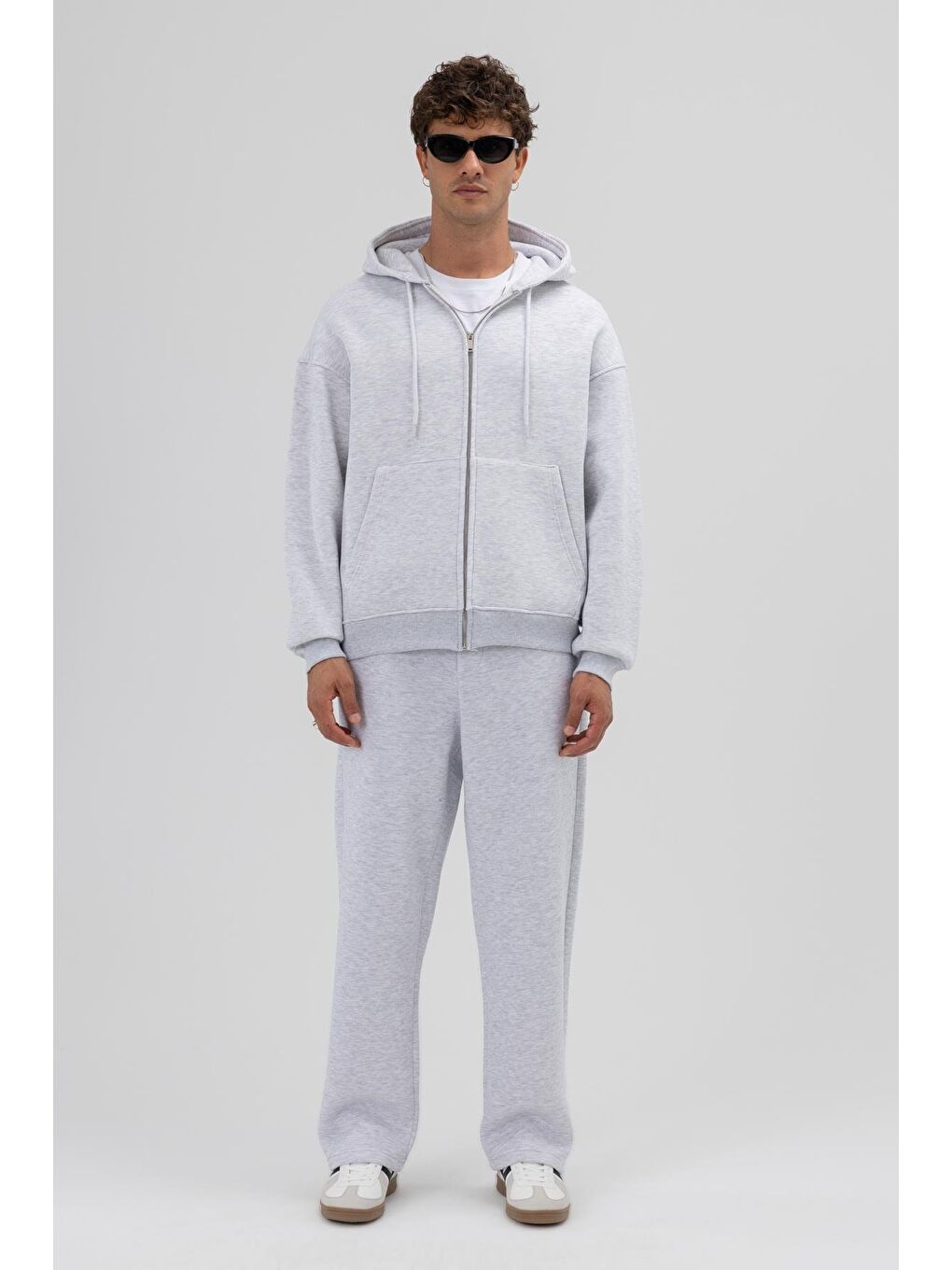 Beyaz Basic Fermuarlı Oversize Kapüşonlu Sweatshirt Karmelanj