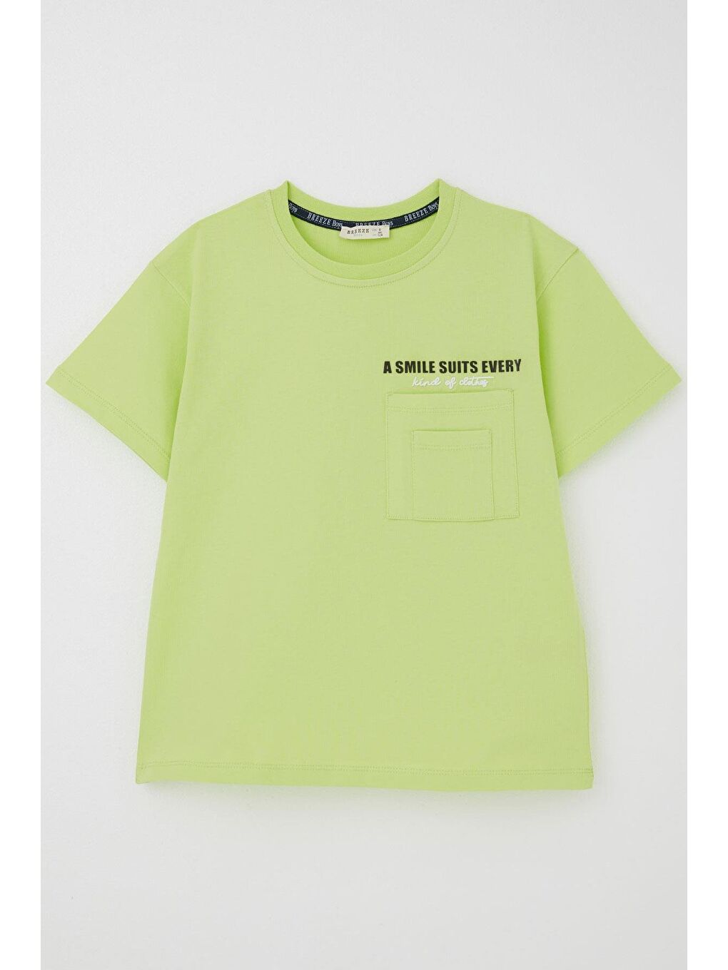 Erkek Çocuk Tişört Çift Cep Detaylı Kabartma Yazı Baskılı Fıstık Yeşili (8-10 Yaş)