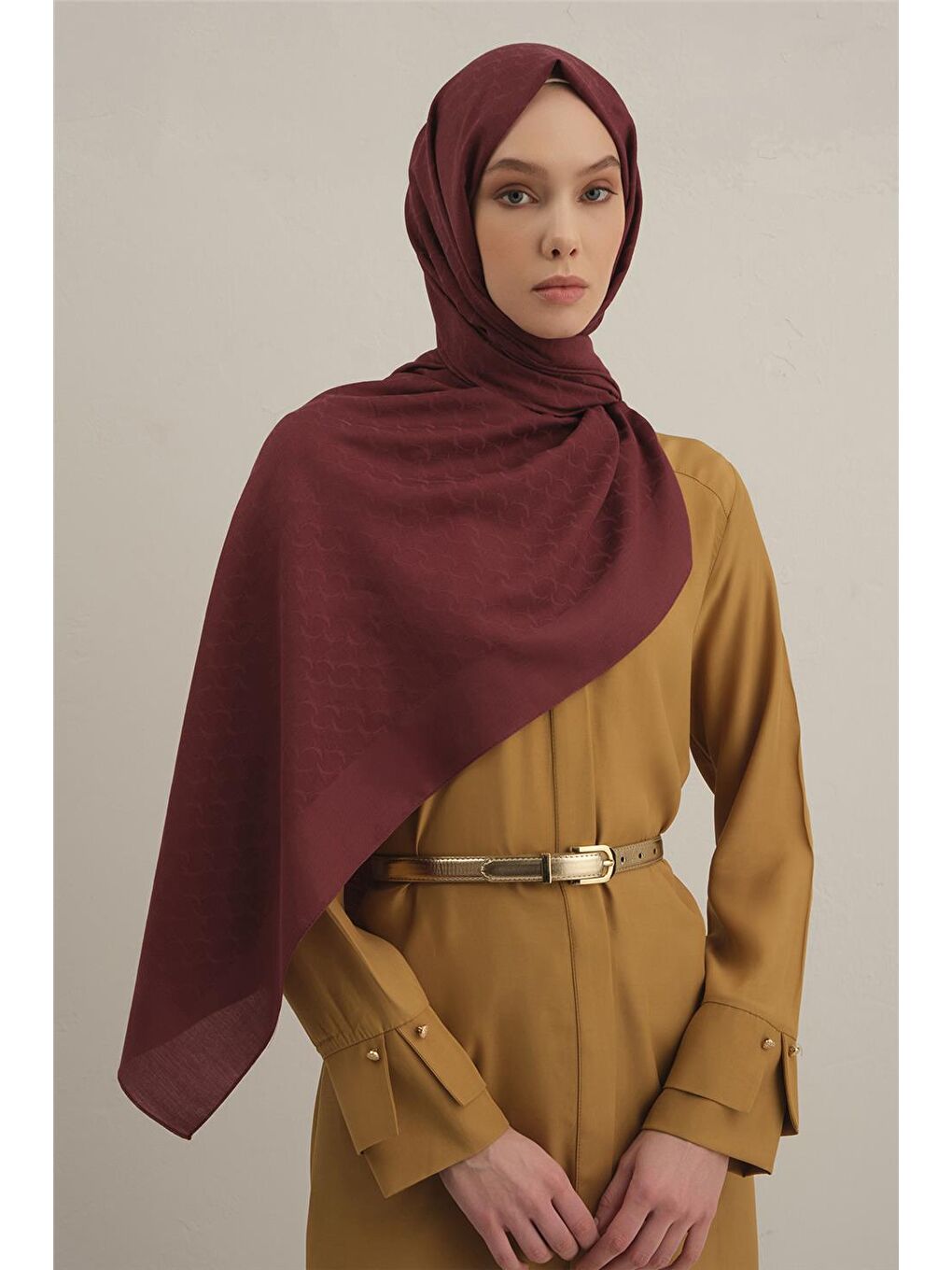 Bordo Link Desen Bambu Pamuk Şal 32