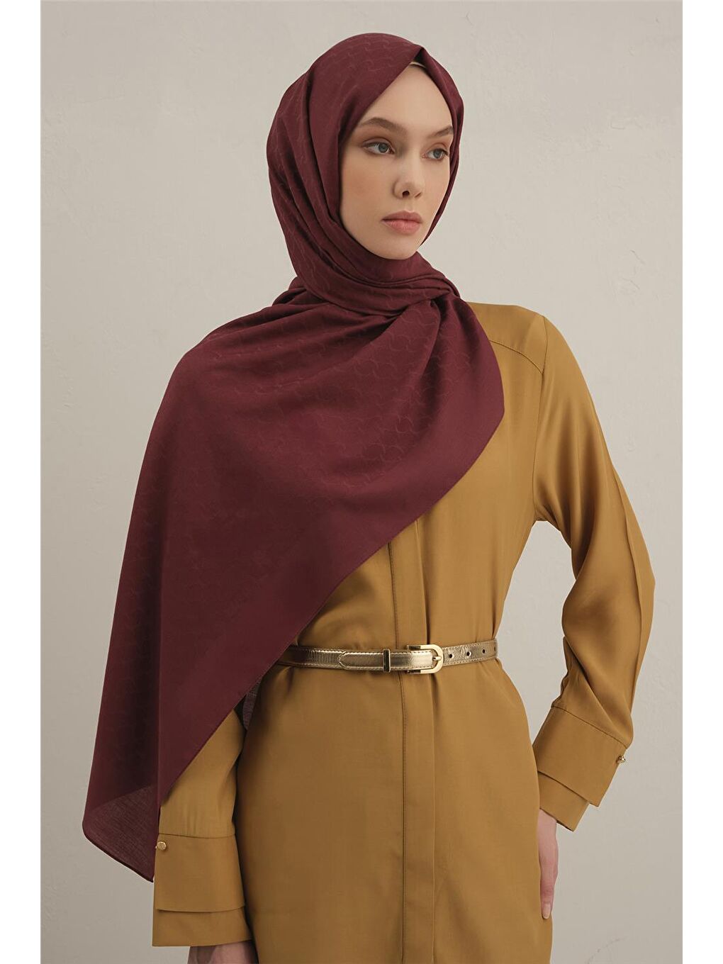 Bordo Link Desen Bambu Pamuk Şal 32-1