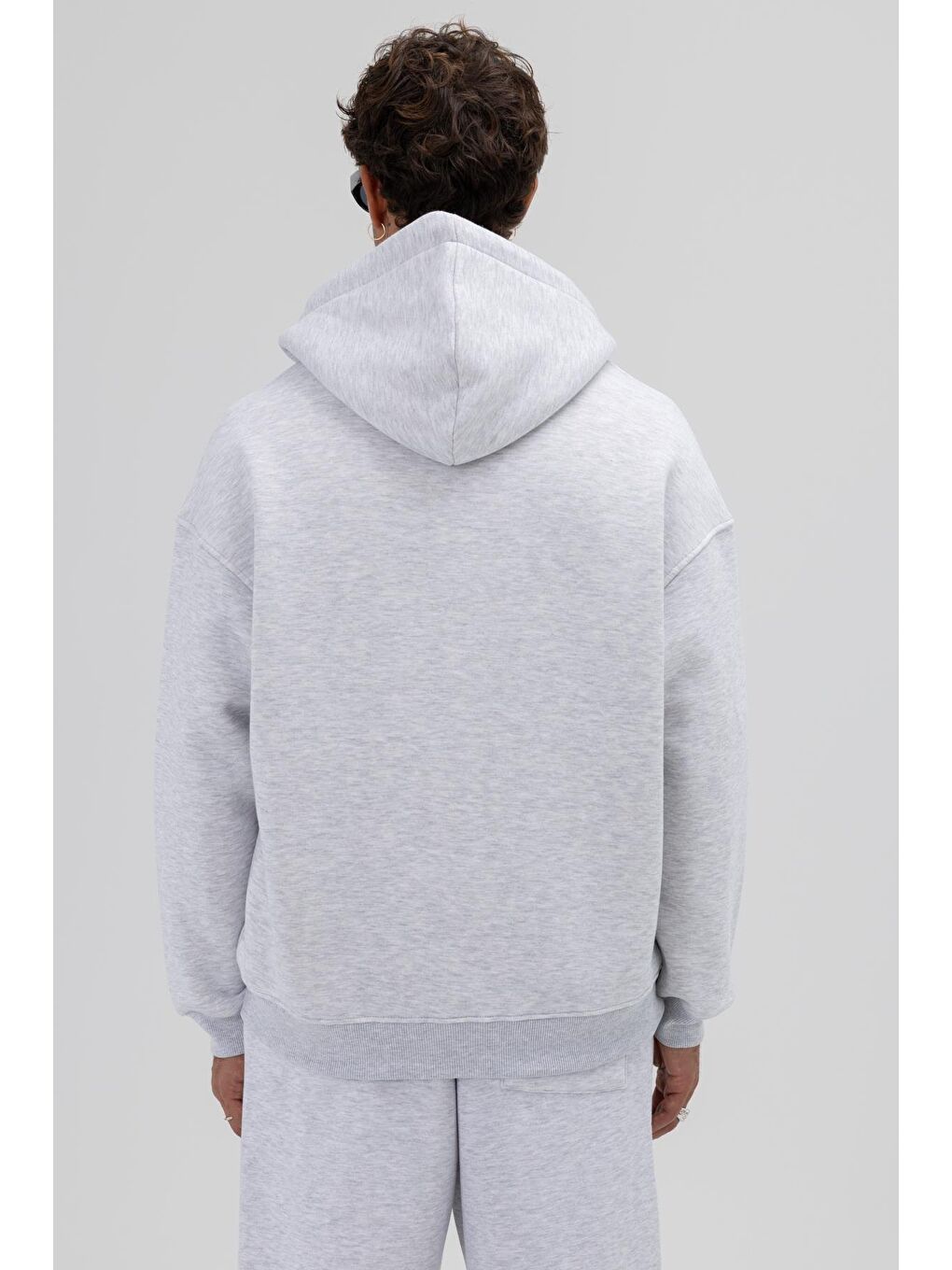 Beyaz Basic Fermuarlı Oversize Kapüşonlu Sweatshirt Karmelanj-4