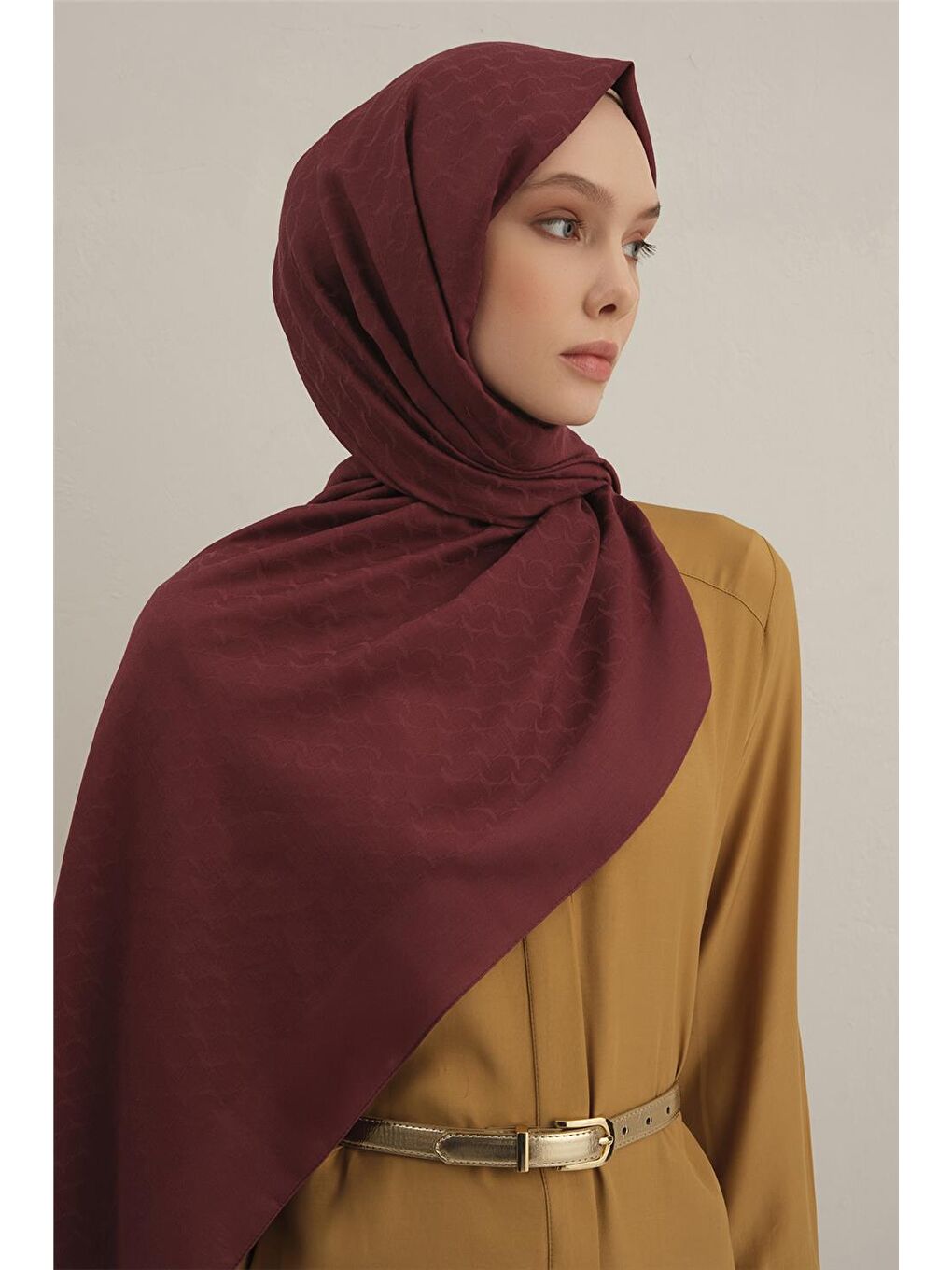 Bordo Link Desen Bambu Pamuk Şal 32-2