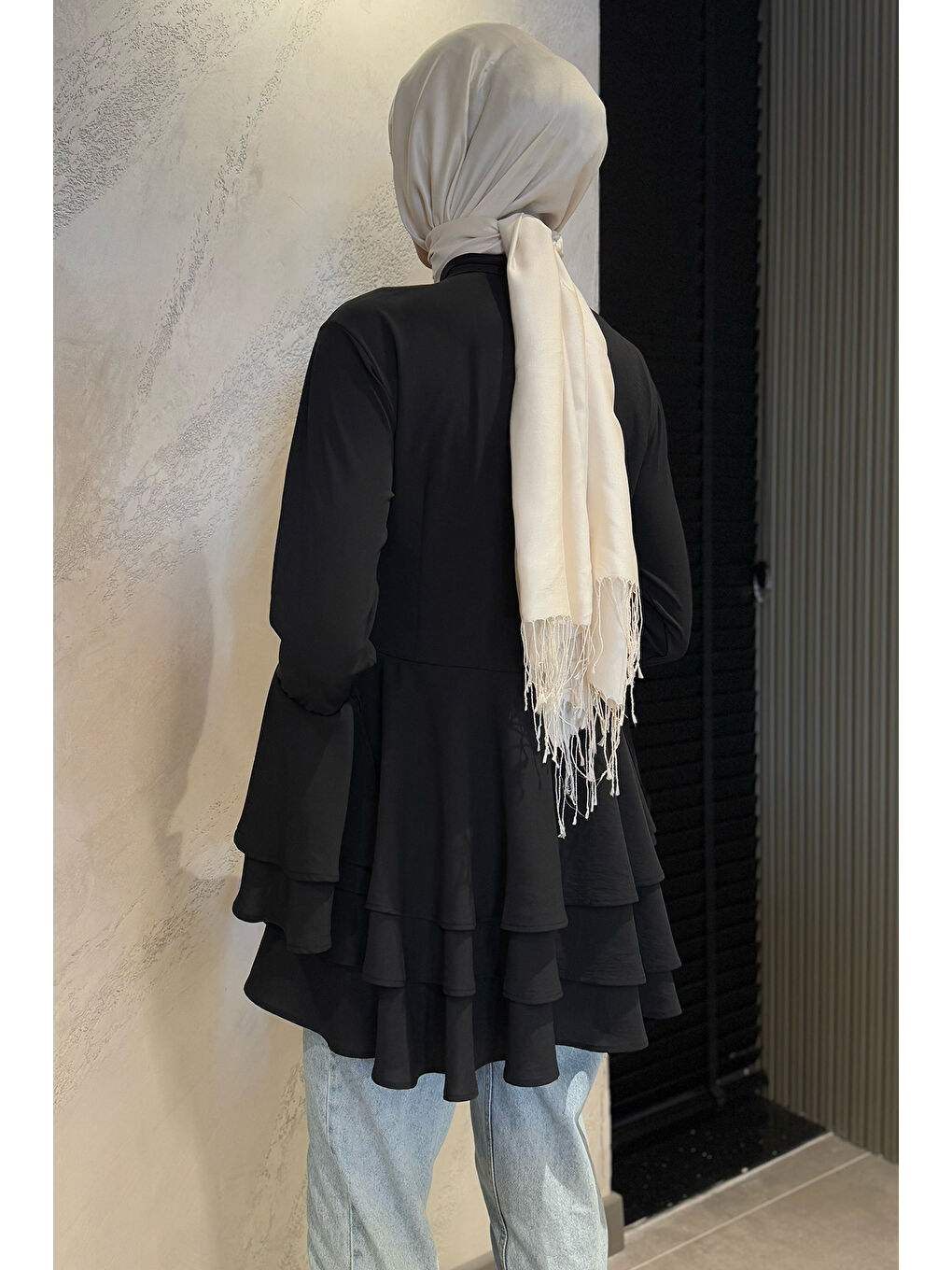Siyah Tesettür Piliseli Şifon Tunik-6