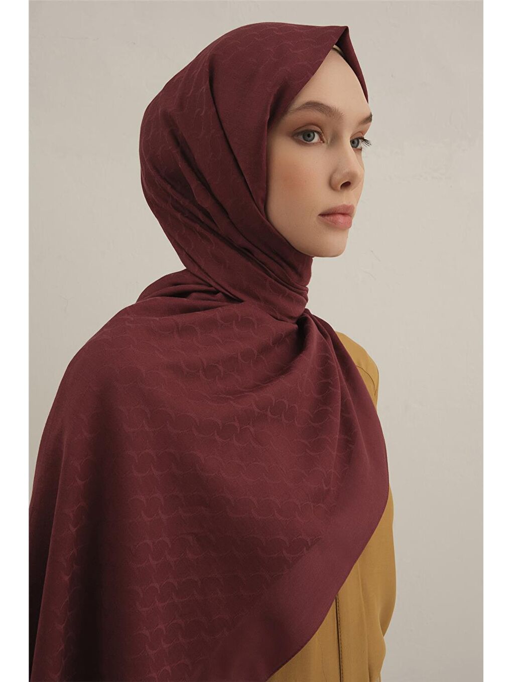 Bordo Link Desen Bambu Pamuk Şal 32-3