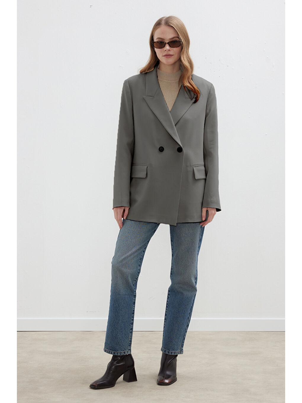 Kruvaze Klasik Blazer Ceket Gri