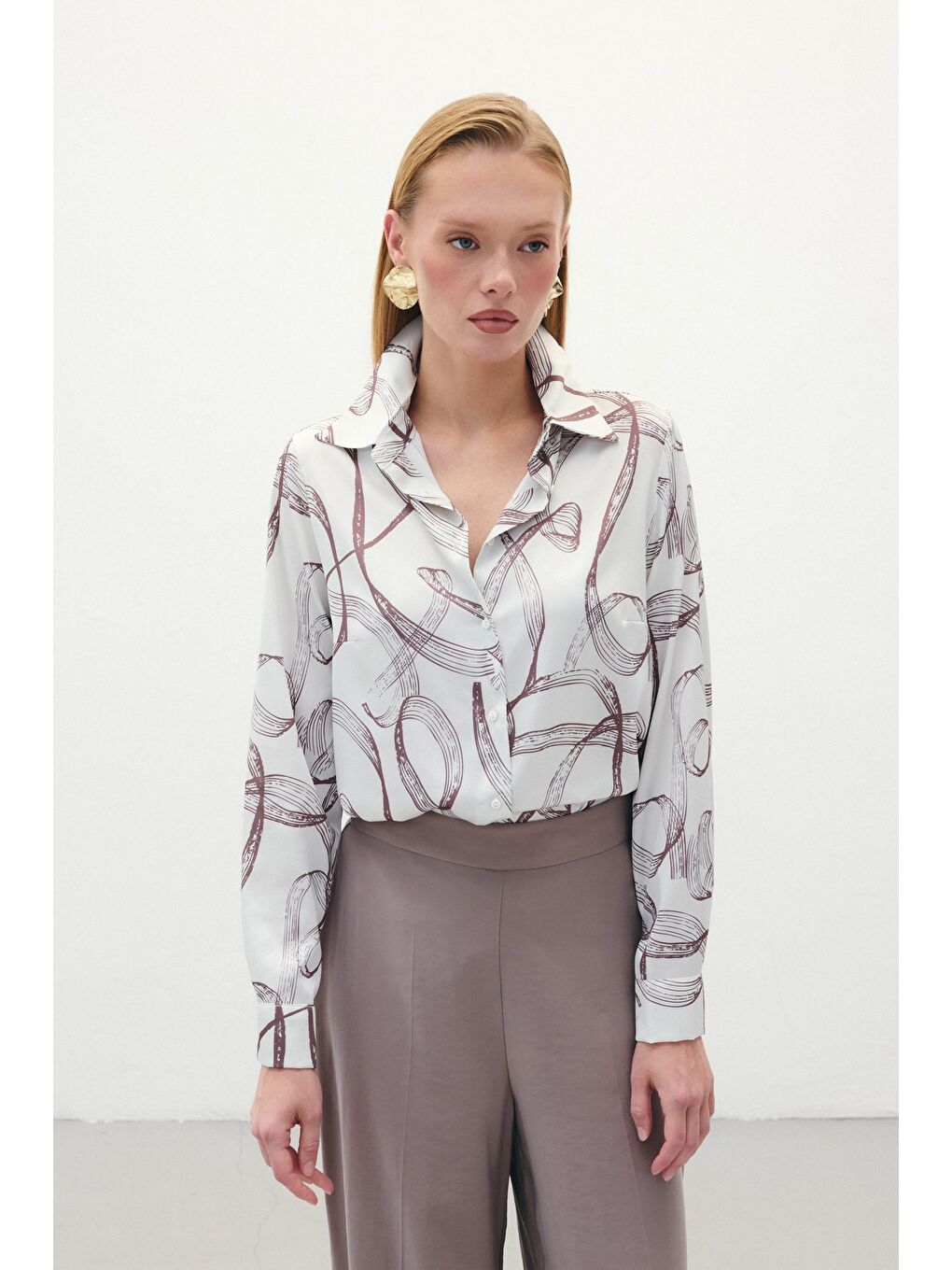 Kahverengi Desenli Klasik Gömlek - Kahve-2