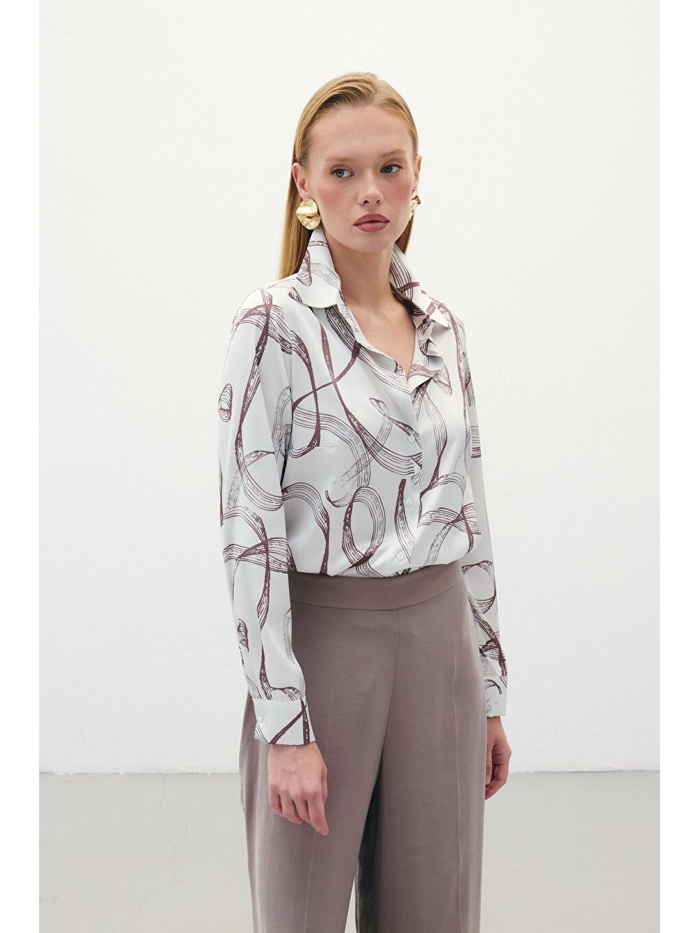 Kahverengi Desenli Klasik Gömlek - Kahve-3