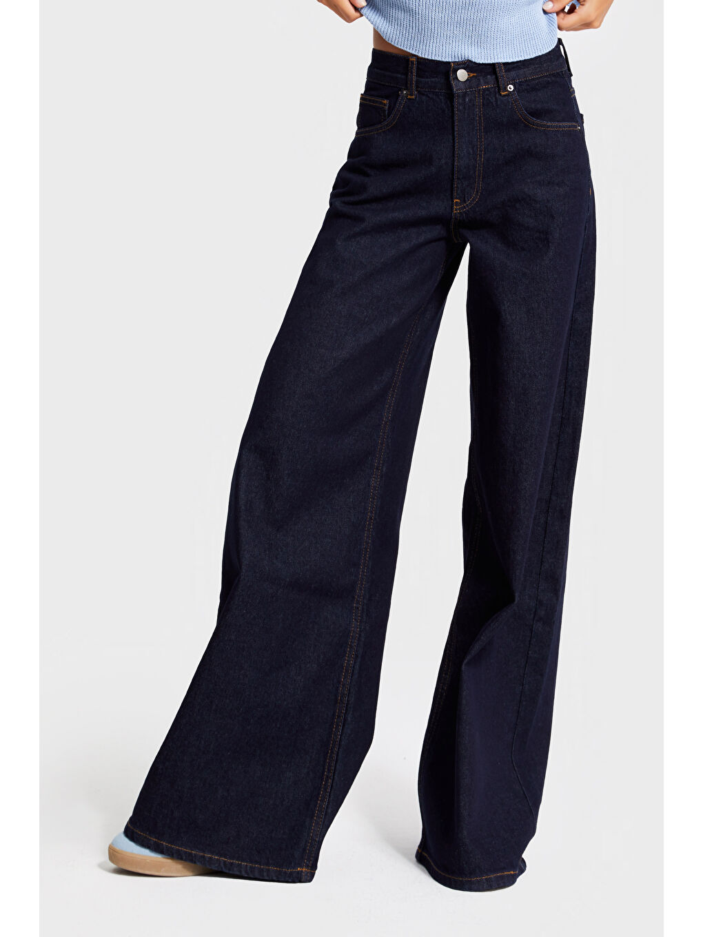 Kadın İndigo Renk 7w5-50 Palazzo Fit %100 Pamuk İç Boy 80cm Denim Jean-2