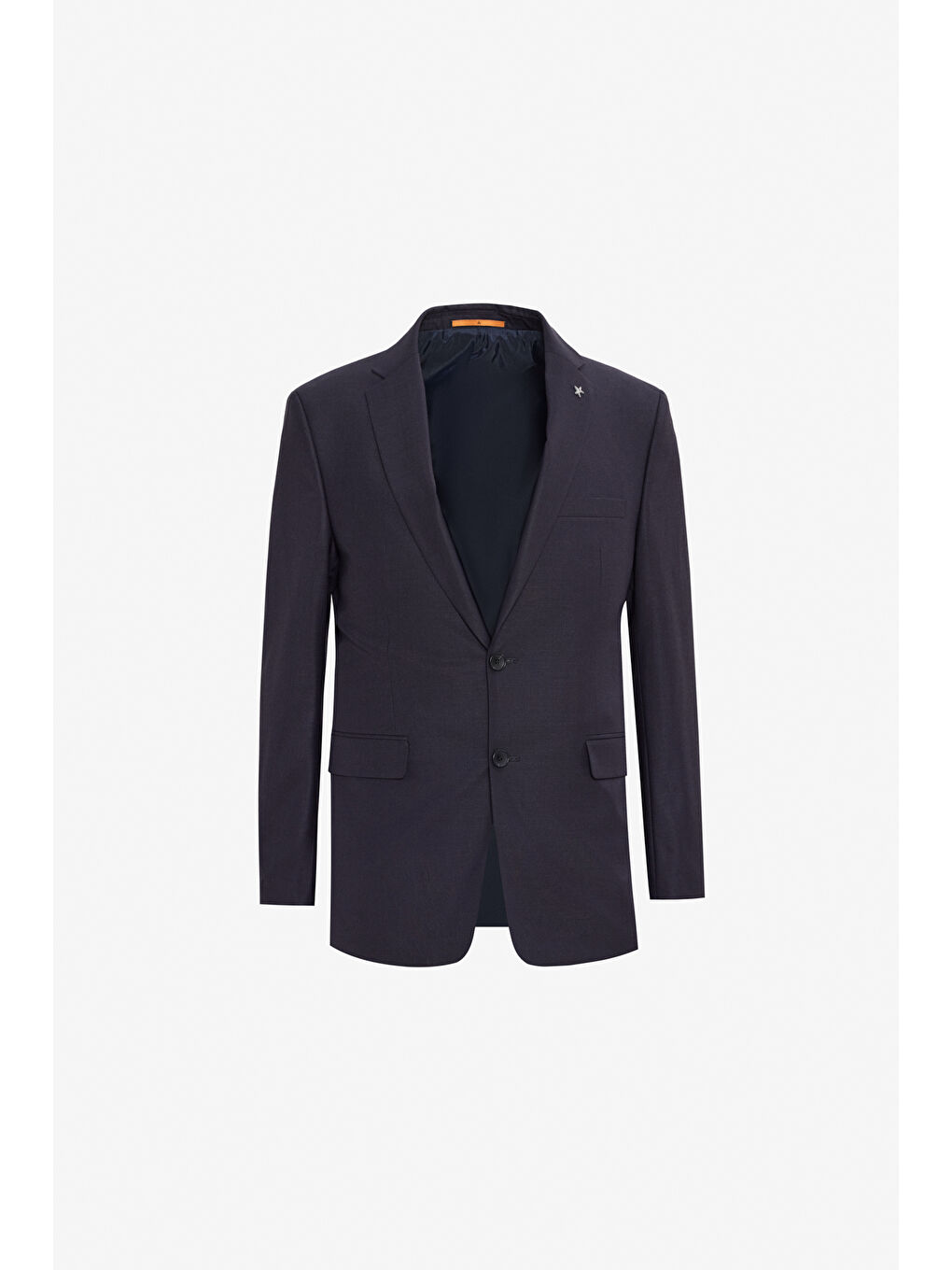 Erkek Lacivert Yünlü Slim Fit Dar Kesim Mono Yaka Kapak Cepli Takım Elbise-7