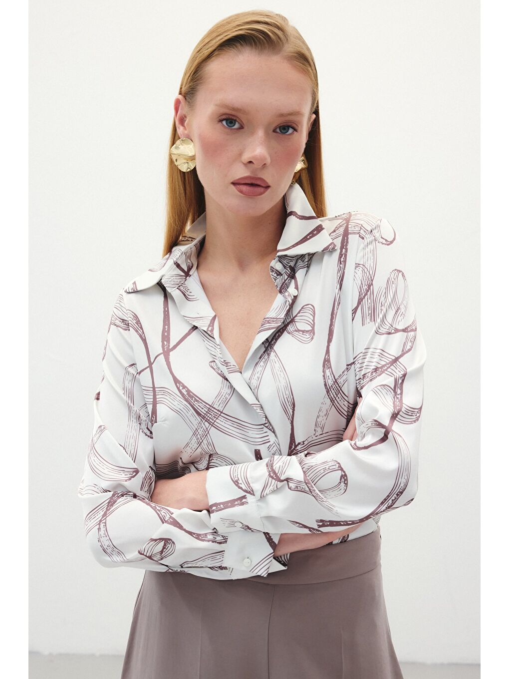 Kahverengi Desenli Klasik Gömlek - Kahve-4