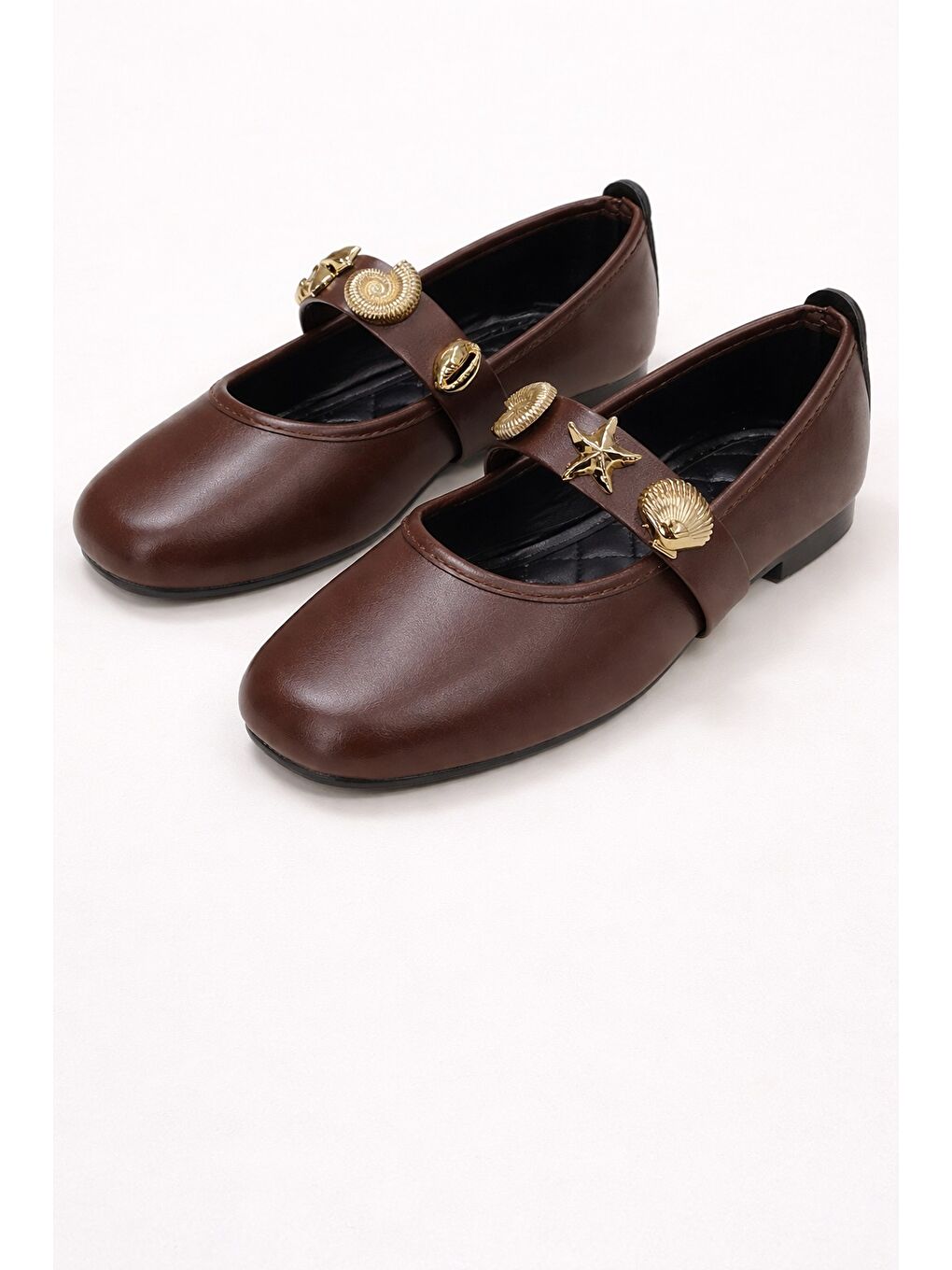Kahverengi STELLA Deniz Kabuğu Kemerli Babet Günlük Kadın Ayakkabı Mary Jane Ev Babeti