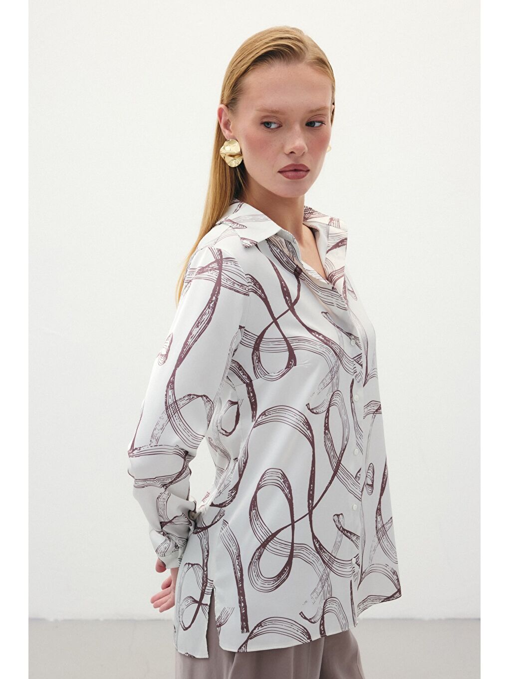 Kahverengi Desenli Klasik Gömlek - Kahve-6