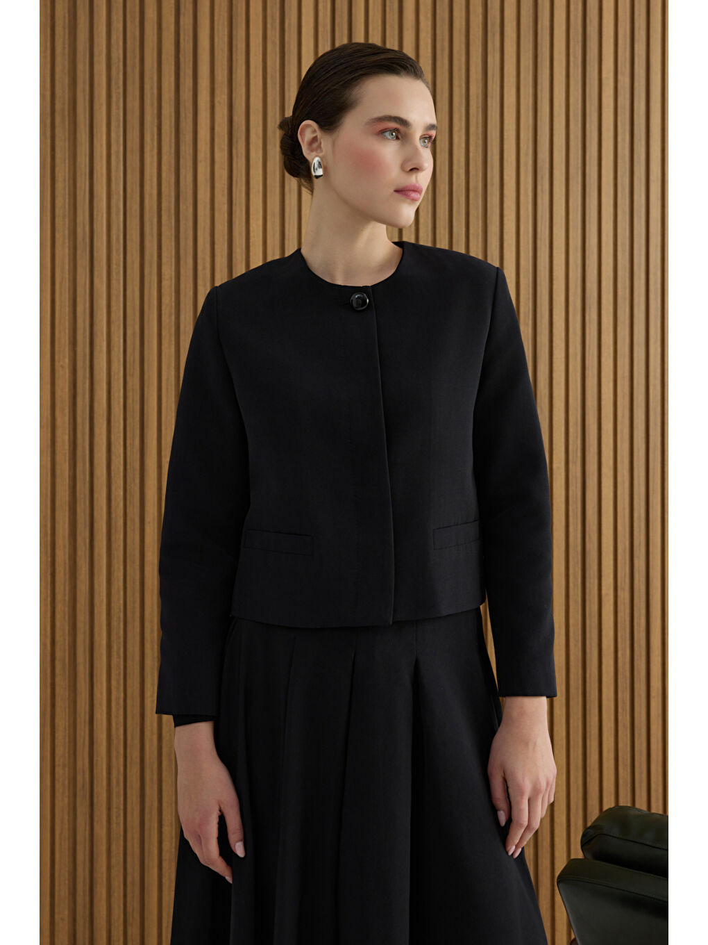 Siyah Pamuk Kısa Ceket-3