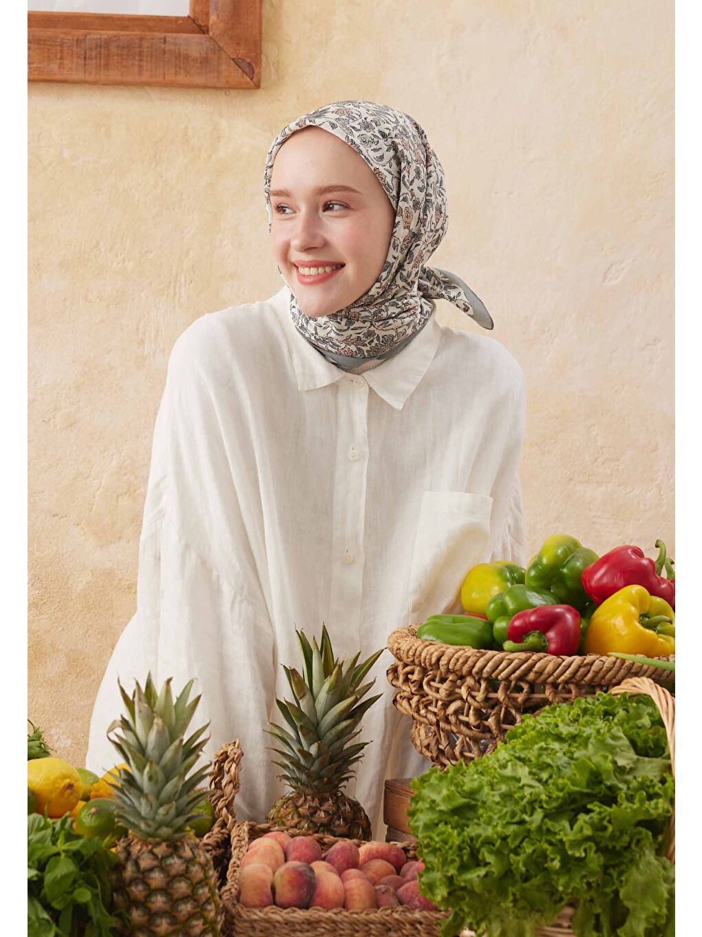 Gri Morocco Desen Pamuk İpek Eşarp Füme