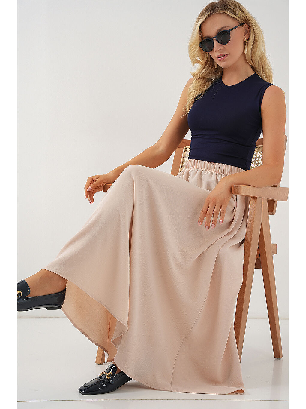 Kadın Uzun Ayrobin Etek 8050 - Bej-2