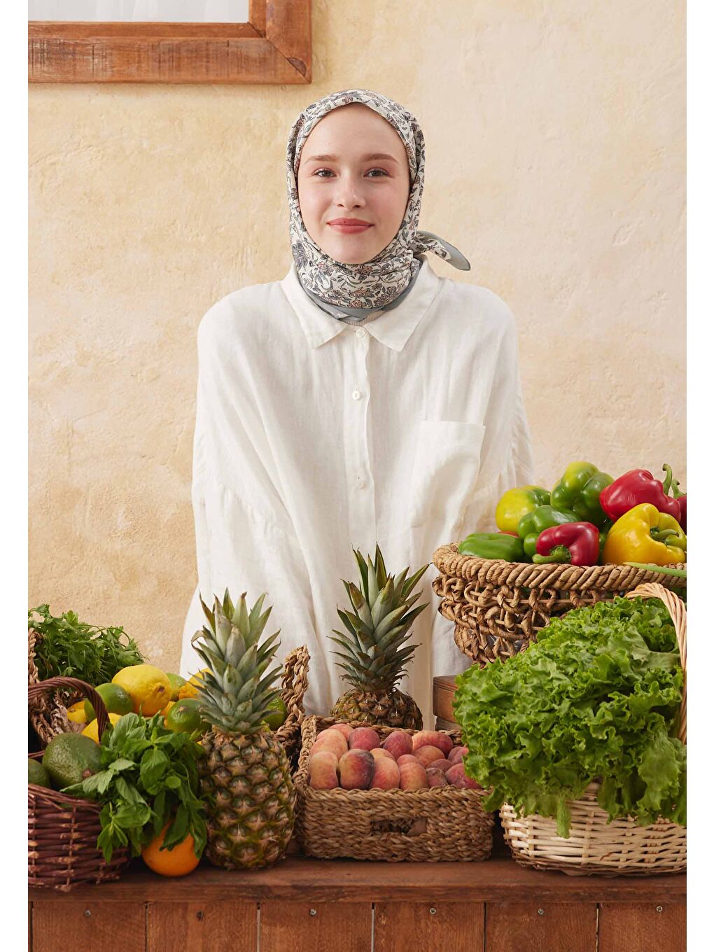 Gri Morocco Desen Pamuk İpek Eşarp Füme-1