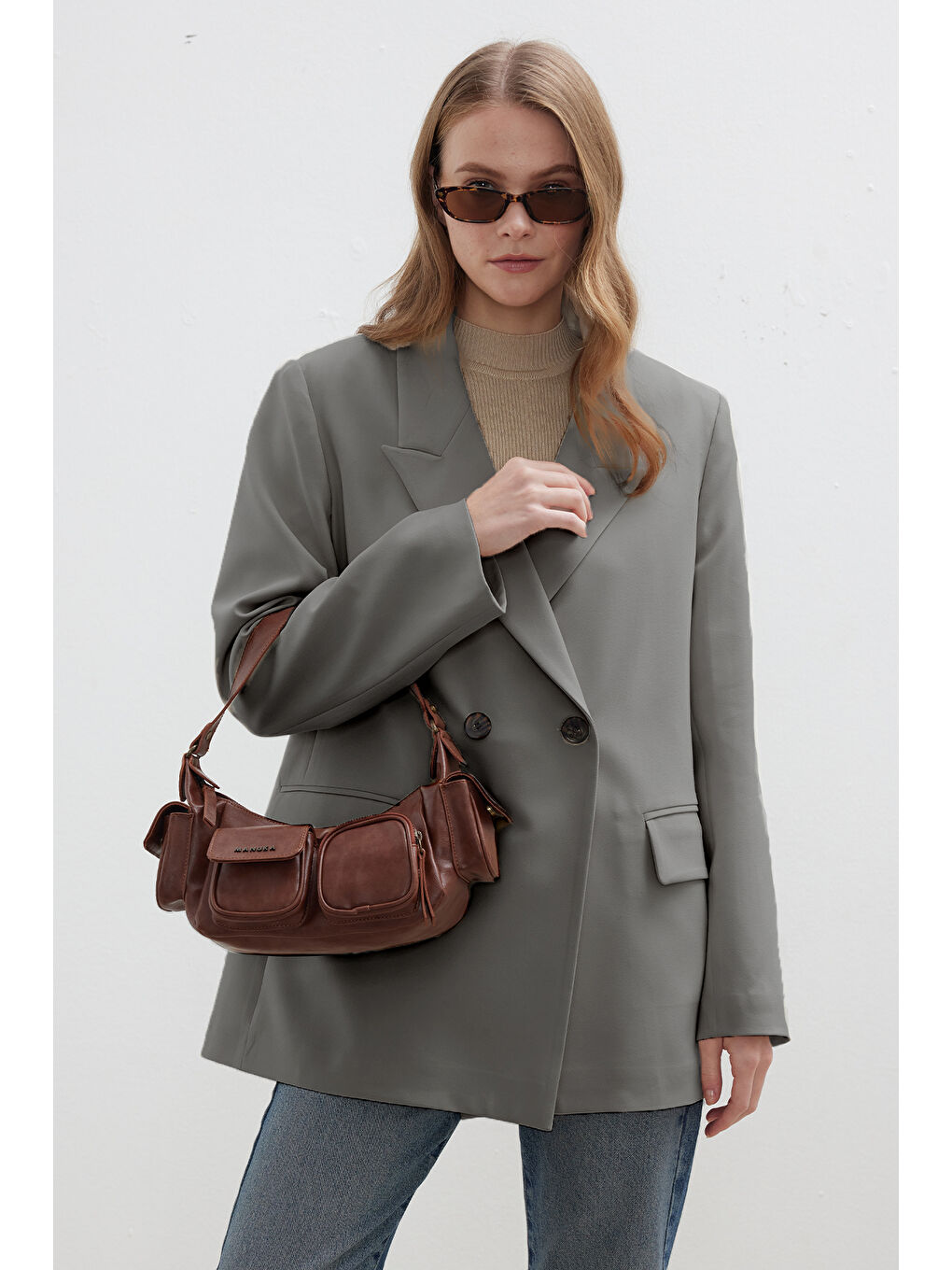 Kruvaze Klasik Blazer Ceket Gri-2