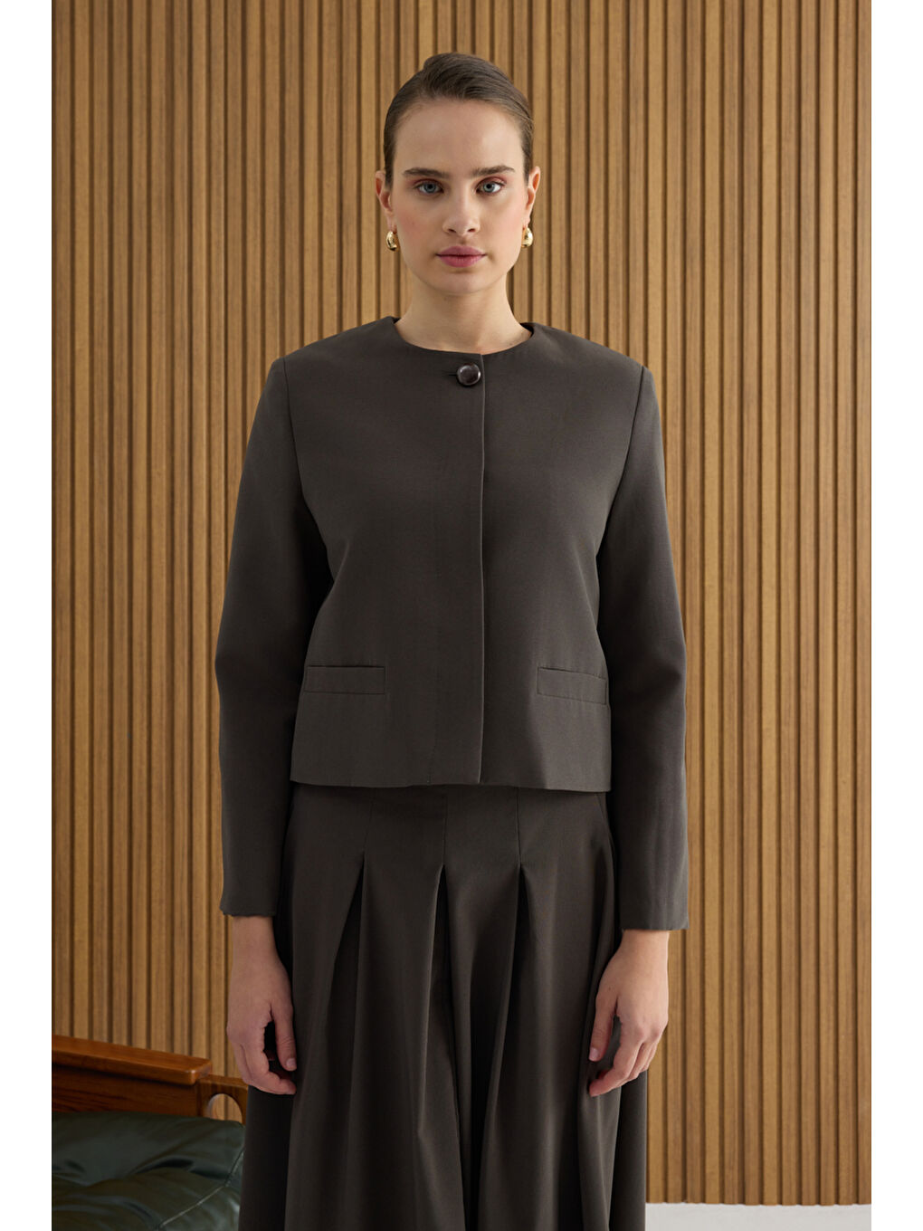 Kahverengi Pamuk Kısa Ceket-1