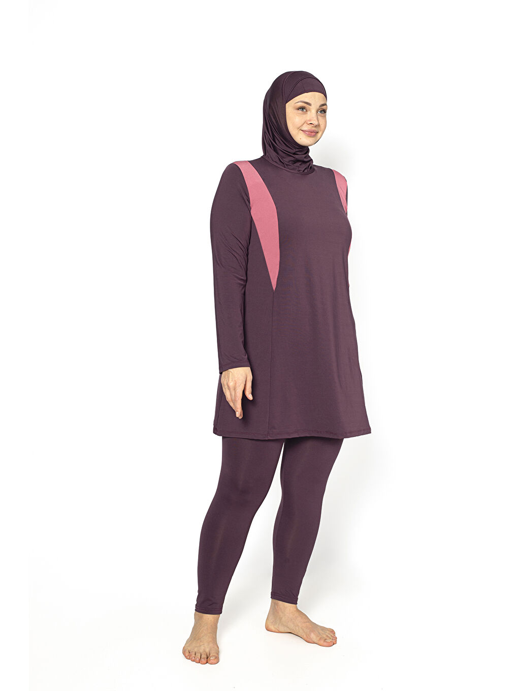 Mürdüm Garnili Tam Kapalı Büyük Beden Tesettür Mayo 5410-1