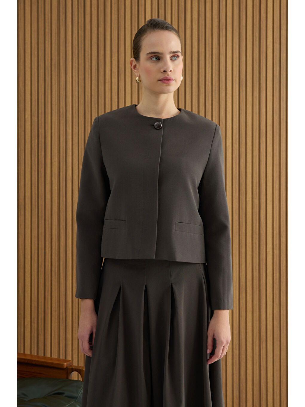 Kahverengi Pamuk Kısa Ceket-2