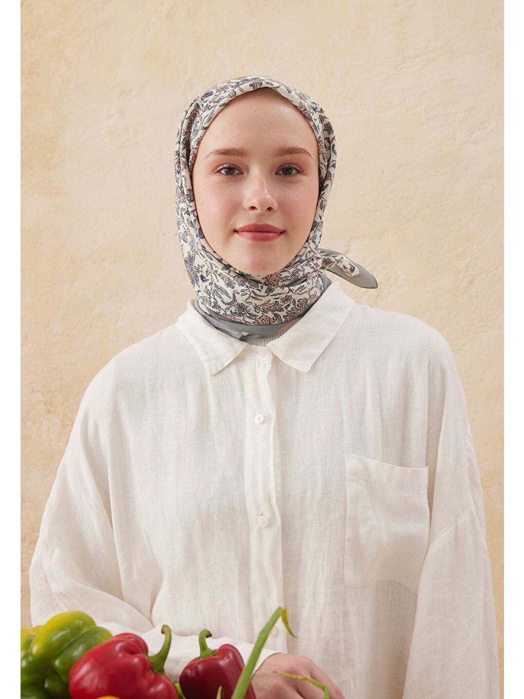 Gri Morocco Desen Pamuk İpek Eşarp Füme-2