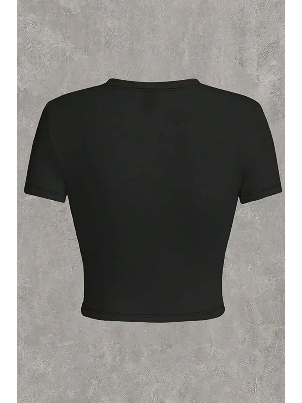 Siyah Kadın Baskılı Crop Tişört - Cherry Desenli, Yazlık Kısa Kollu Bluz-2