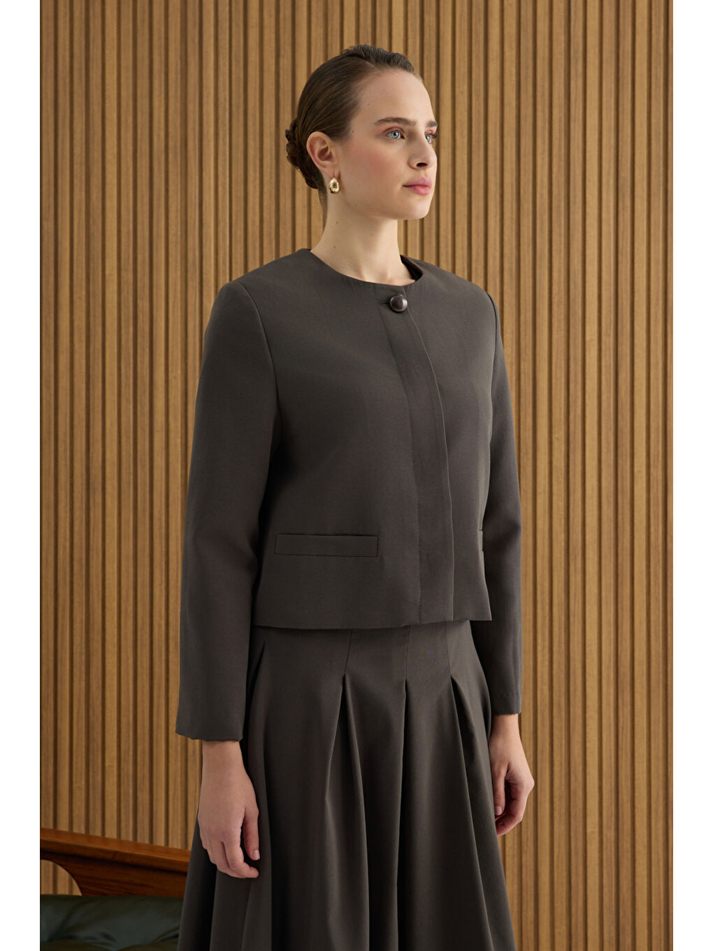 Kahverengi Pamuk Kısa Ceket-3