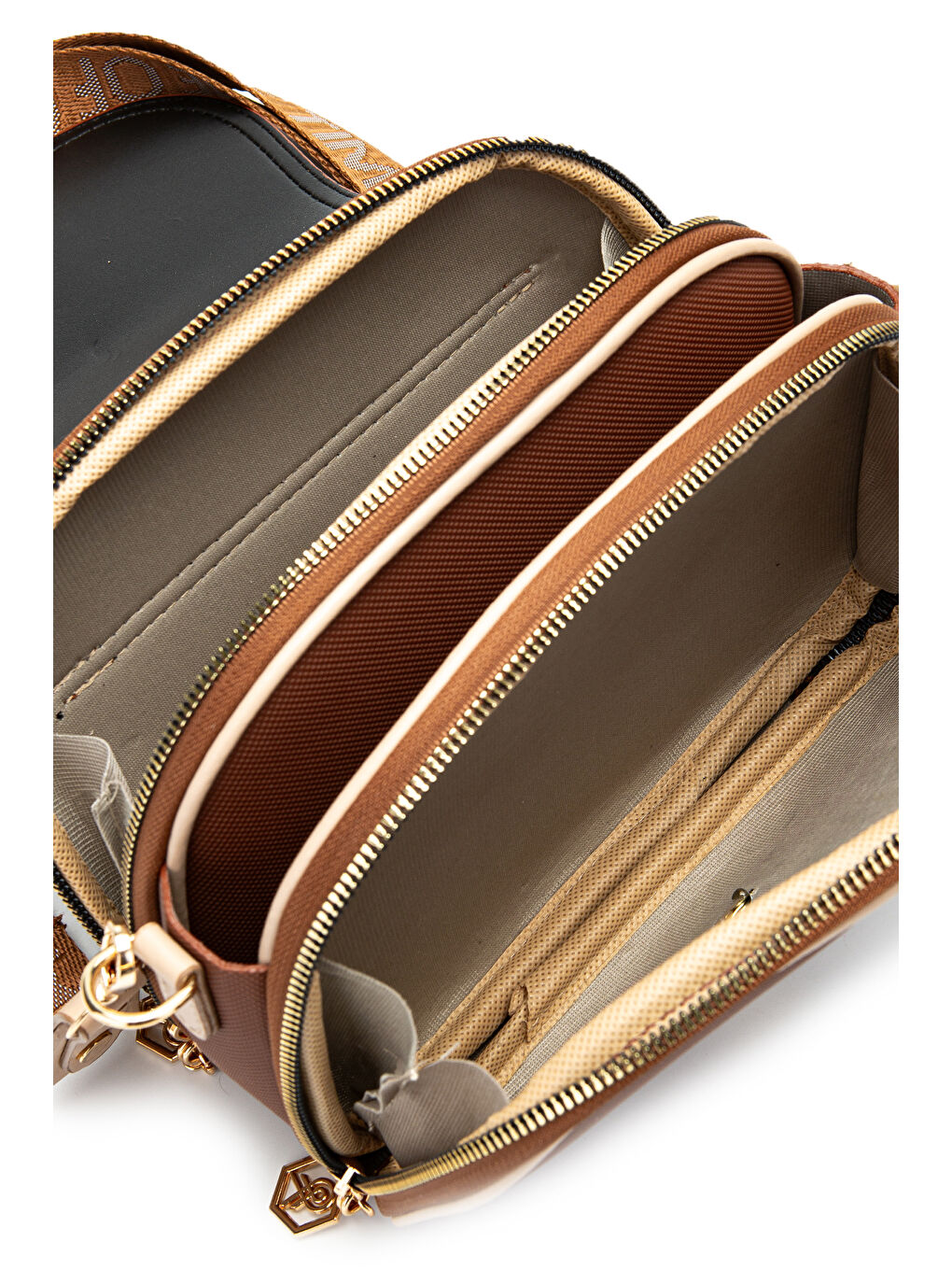 Kahverengi Çok Gözlü Suni Deri Kadın Çapraz Çanta Dave Taba-3