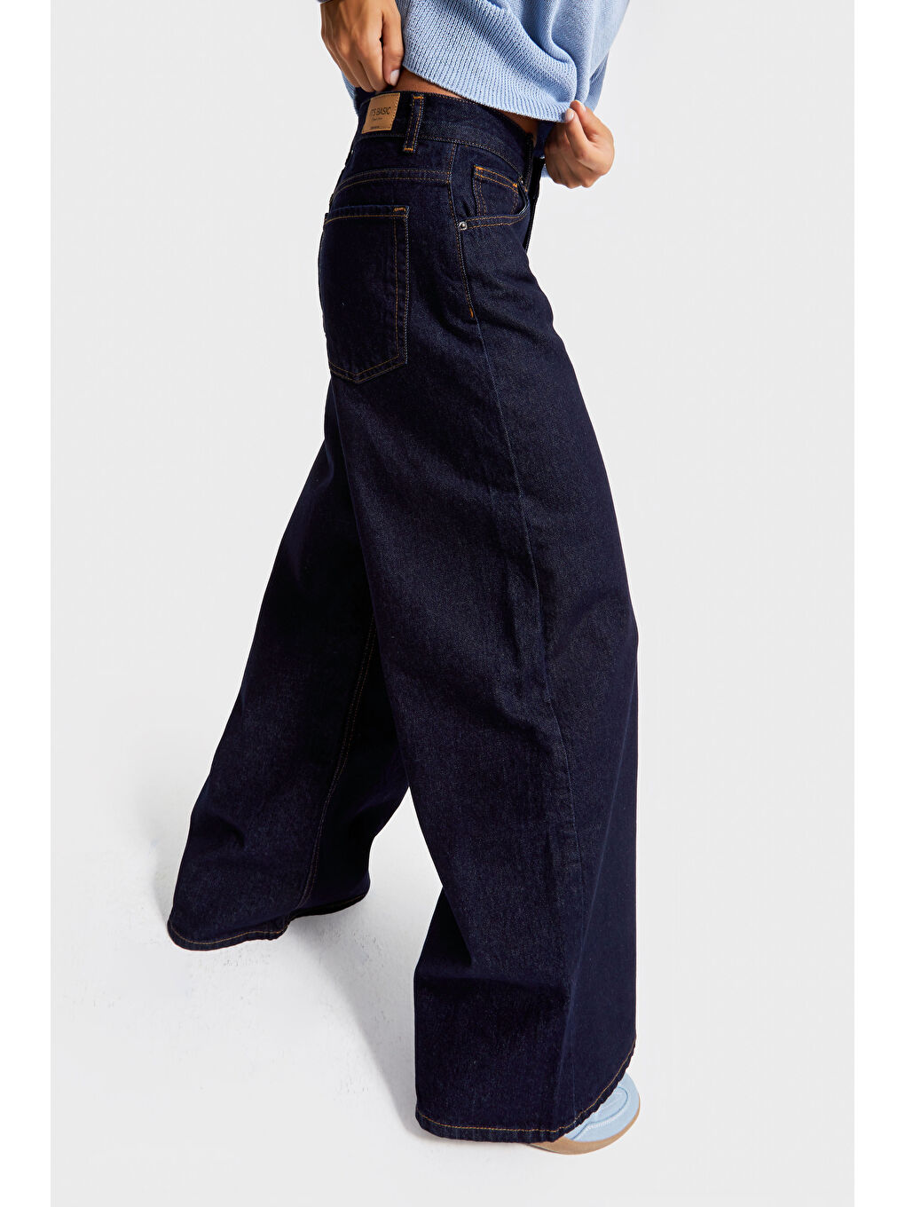 Kadın İndigo Renk 7w5-50 Palazzo Fit %100 Pamuk İç Boy 80cm Denim Jean-3