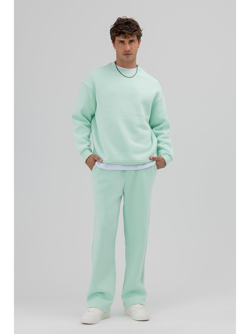 Yeşil Basic Bisiklet Yaka Oversize Sweatshirt Mint