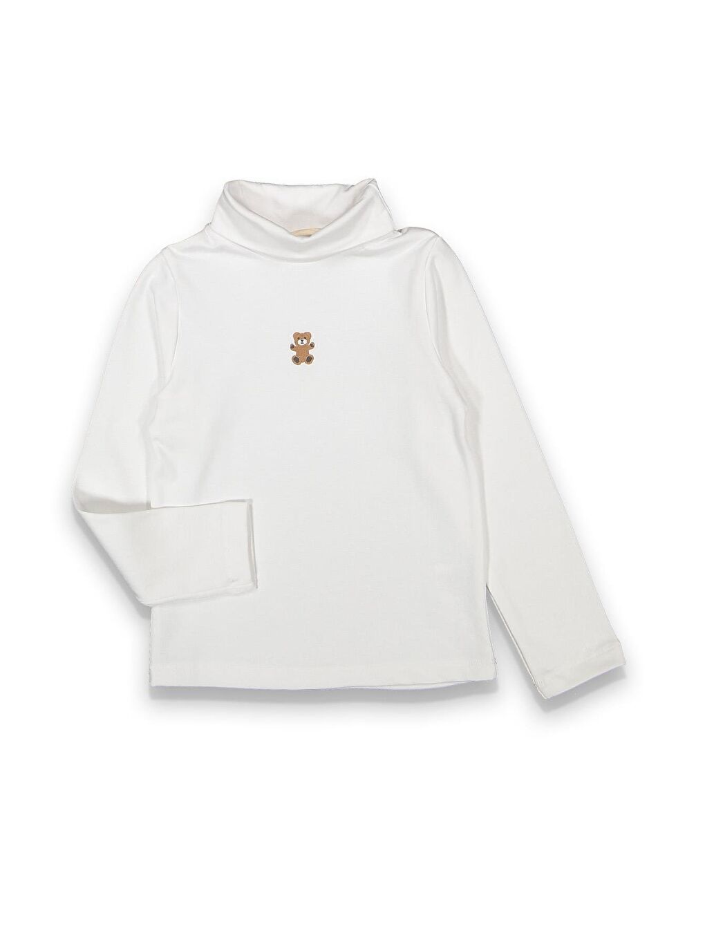 Beyaz Kız Çocuk Pamuklu Kışlık Uzun Kollu Basic Balıkçı Yaka Body Sweatshirt