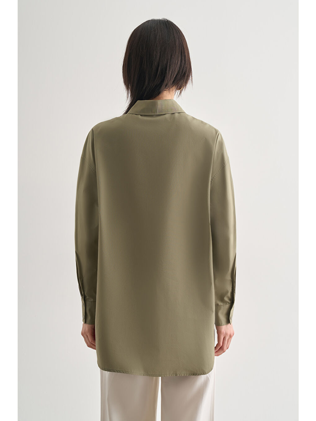 Premium Saf Pamuk Haki Oversize Gömlek-3