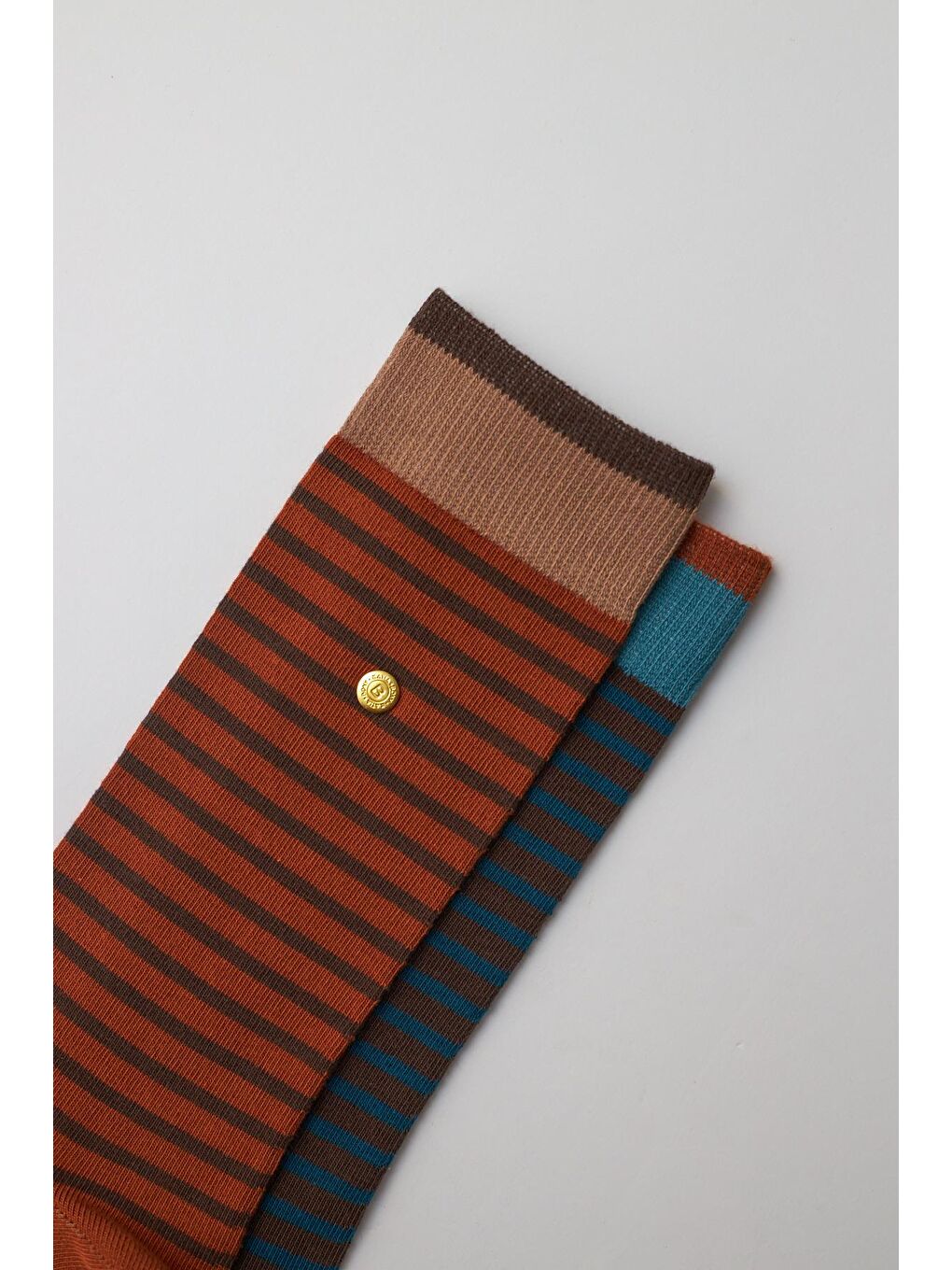 Erkek Zımbalı Çizgili Soket Çorap Lacivert-Kahverengi-2