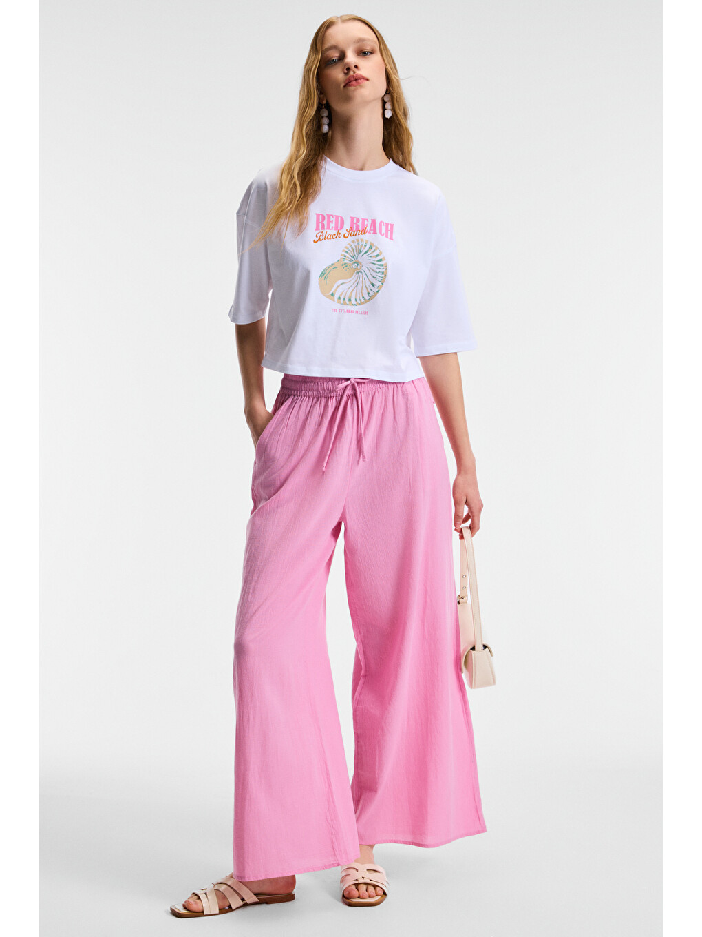 Orelza Kadın %100 Pamuk Baskılı Yuvarlak Yaka Oversize Fit Beyaz T-shirt-3