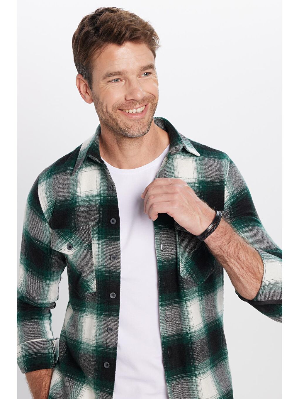 Karışık Erkek Slim Fit Dar Kesim Çift Cepli Kareli Kışlık Oduncu Gömlek