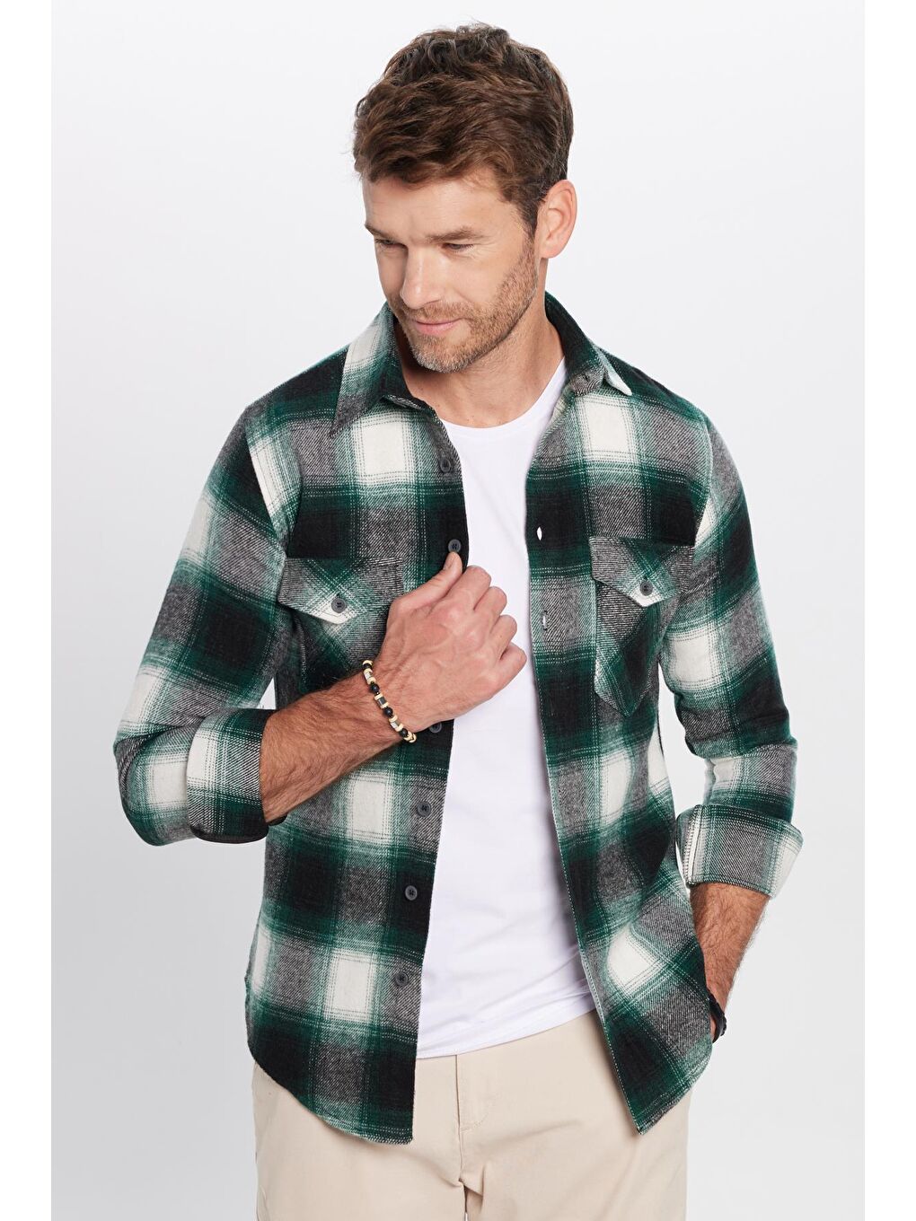 Karışık Erkek Slim Fit Dar Kesim Çift Cepli Kareli Kışlık Oduncu Gömlek-1