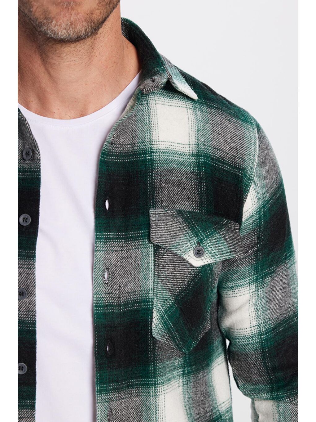 Karışık Erkek Slim Fit Dar Kesim Çift Cepli Kareli Kışlık Oduncu Gömlek-2