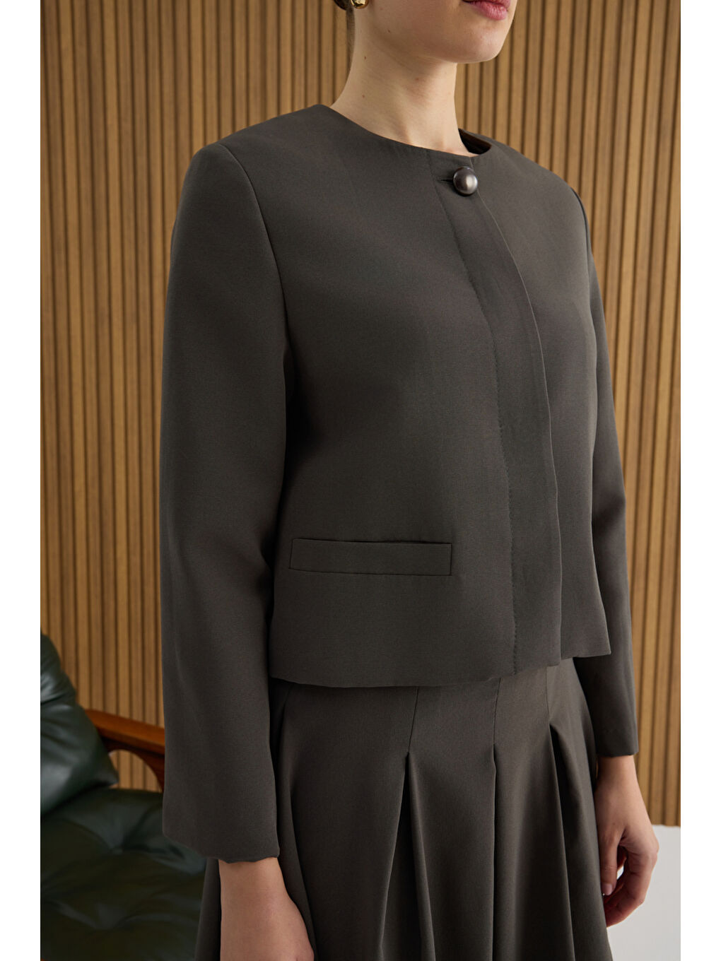 Kahverengi Pamuk Kısa Ceket-4