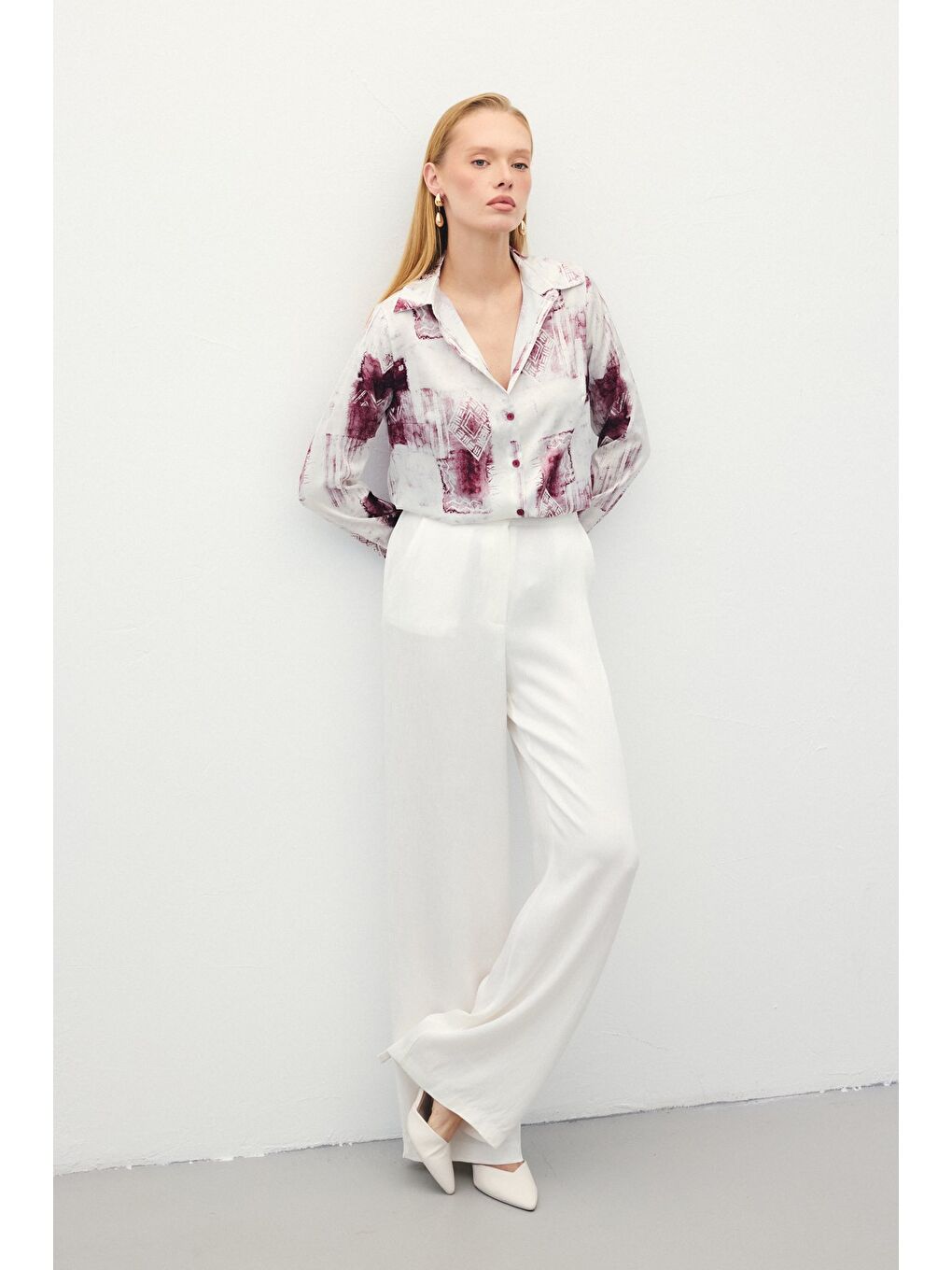 Desenli Klasik Gömlek - Bordo-1