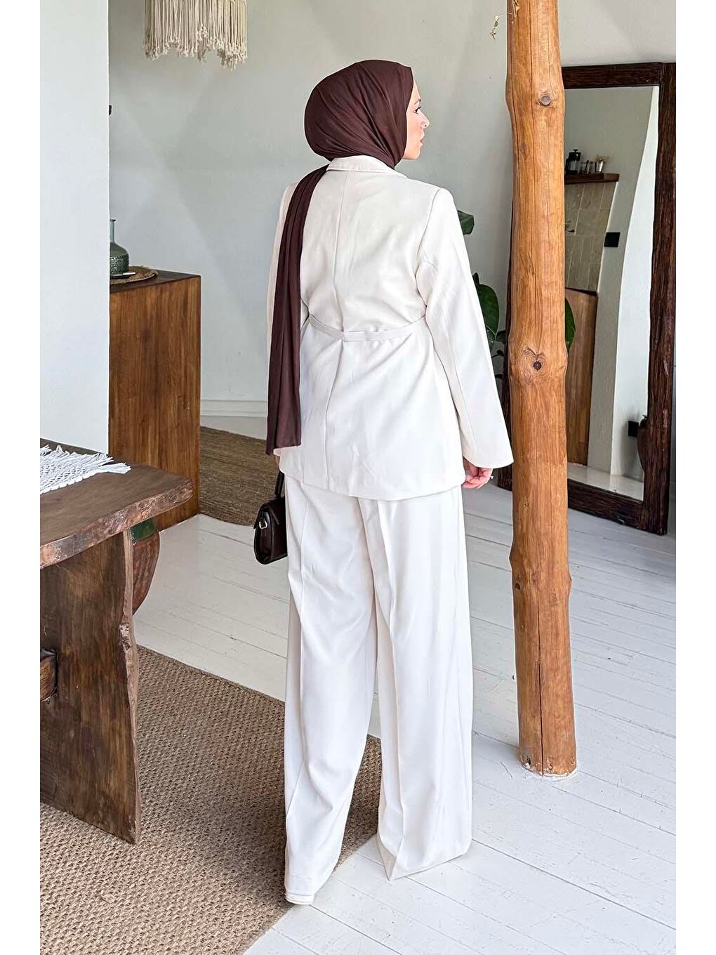 Ekru Pensli Ceket-Pantolon İkili Takım Krem-3