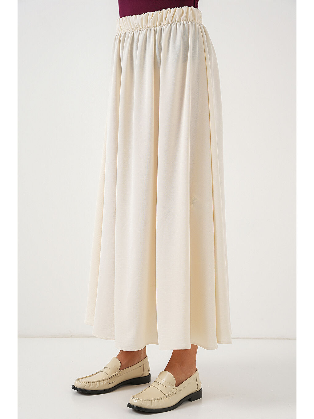 Ekru Kadın Uzun Ayrobin Etek 8050 - Krem-1
